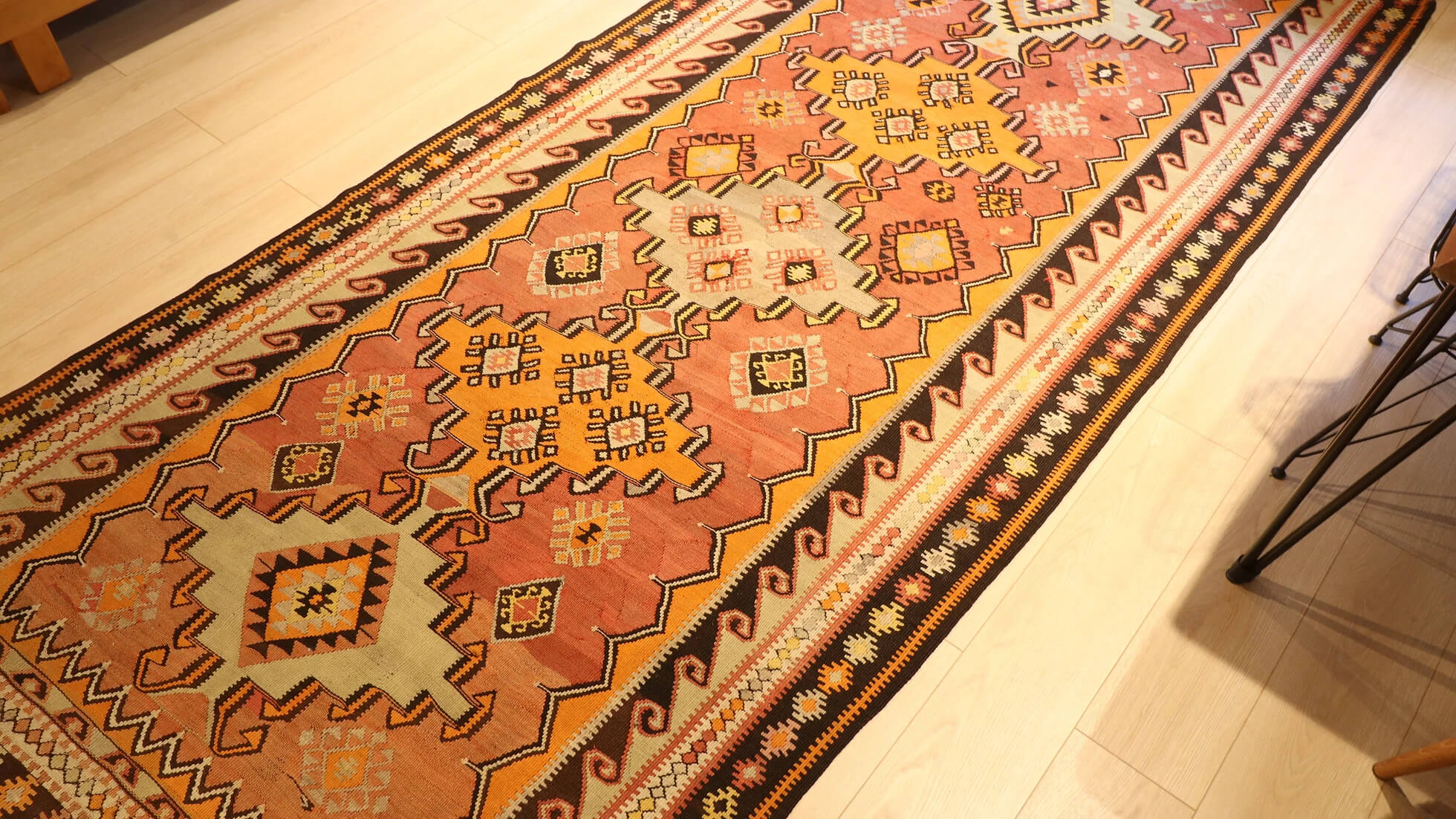hand-knotted mid-century Anatolian Kars Kilim Rug in earthy red and orange tones