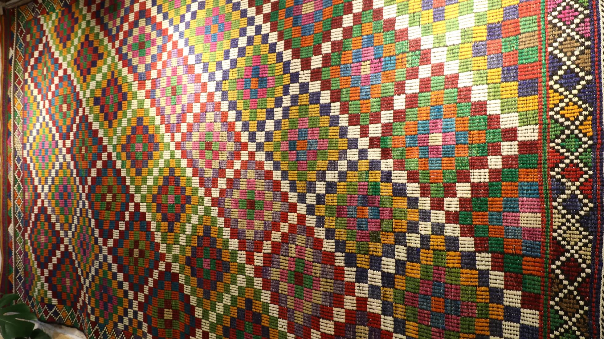 traditional Turkish cecim kilim in many colors handwoven by women artisans during 1950s
