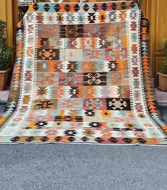7x9 Vintage Rustic Flat-Weave in Pastel Tones by Kilim Couture New York Rug Store