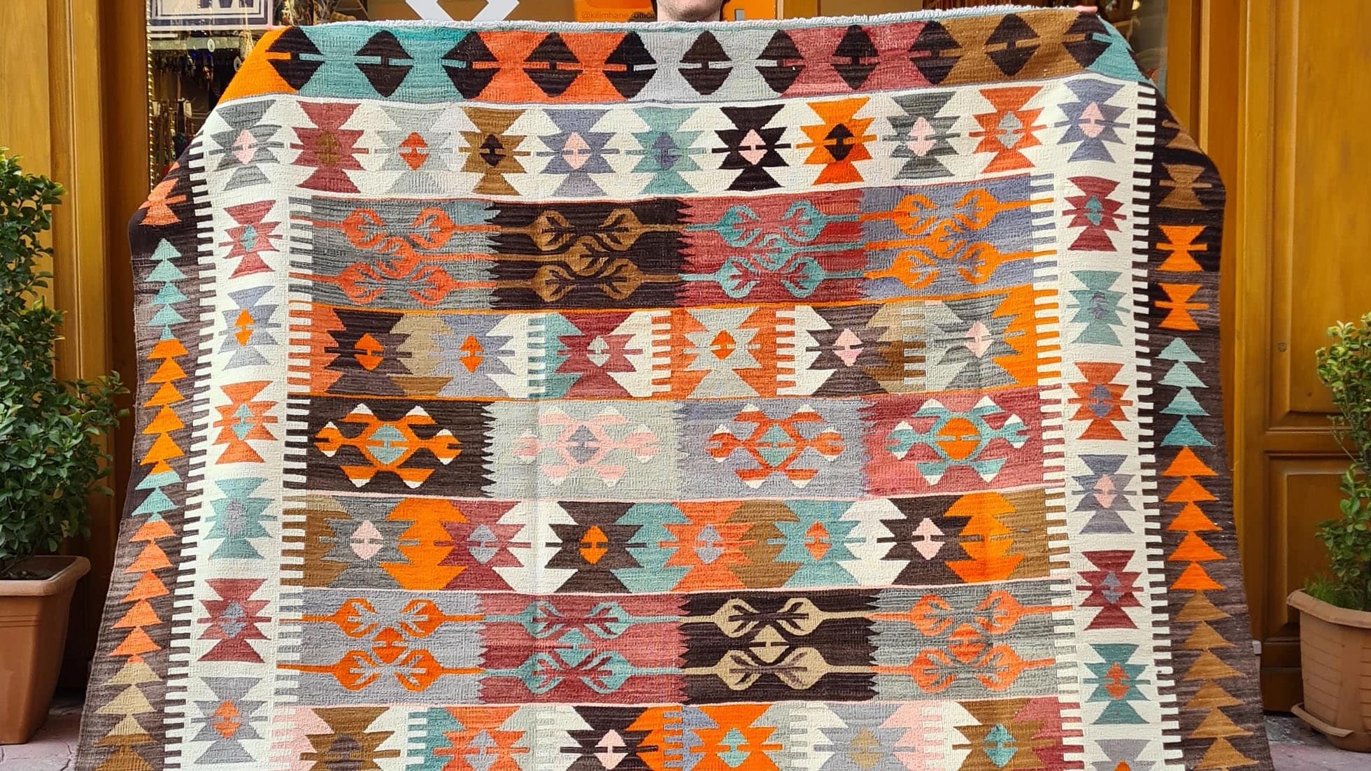 Rare Denizli Rustic Flat-Weave in Pastel Polychromatic Tones
