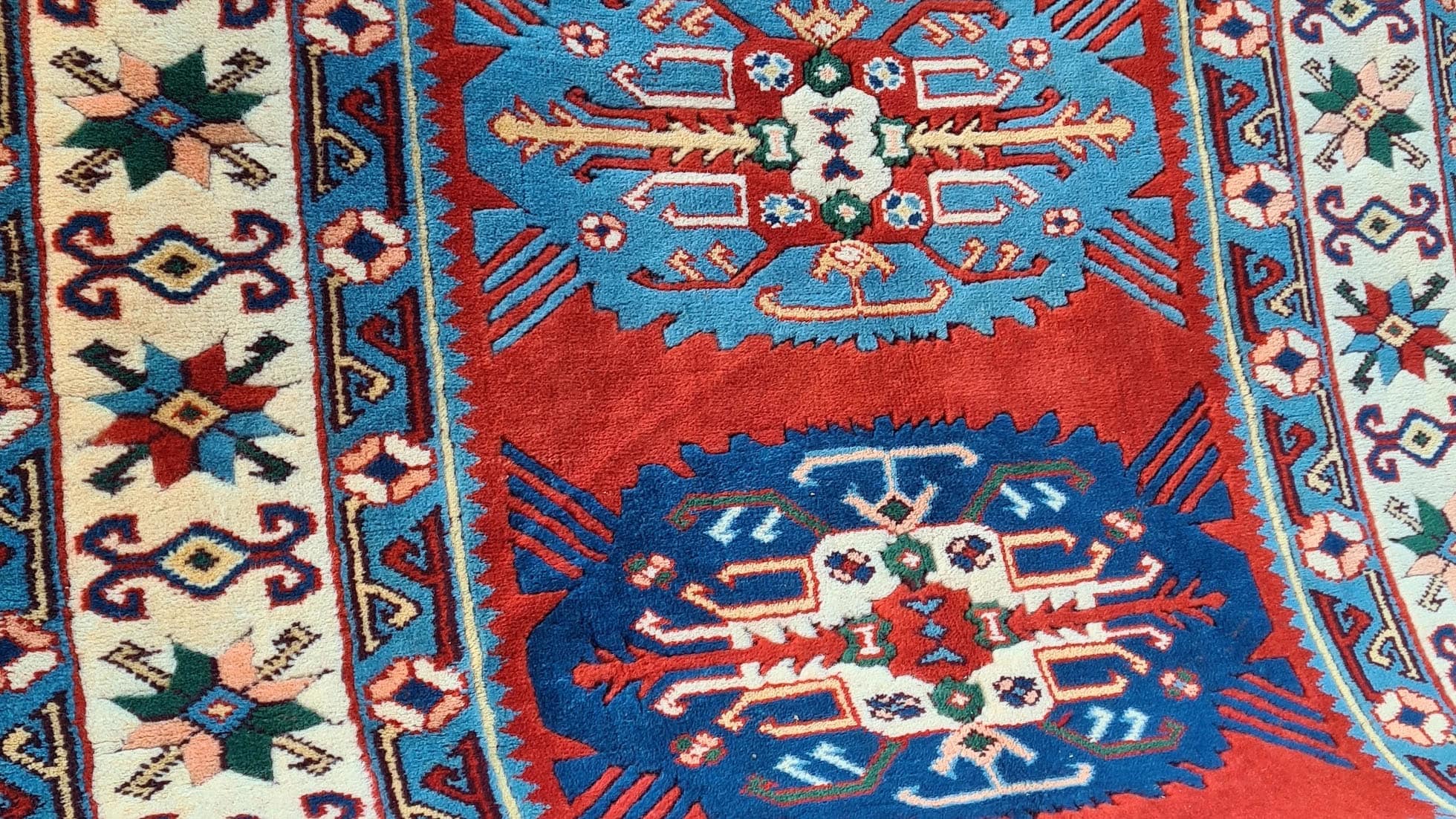 vintage Turkish Bergama rare oriental carpet in traditional motifs and colors