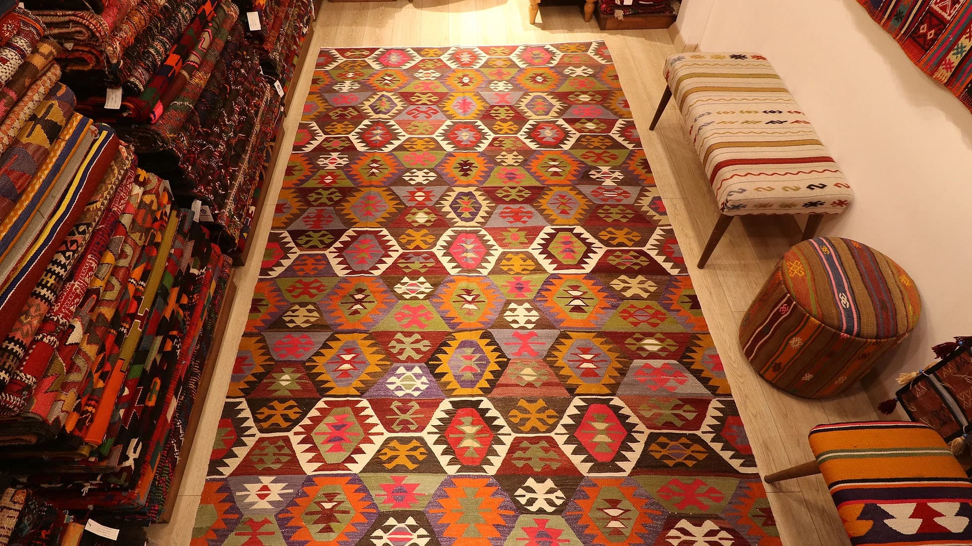 Vintage Rare Tavas Rustic Flat-Woven Rug in Muted Earth Tones by Kilim Couture New York Rug Gallery