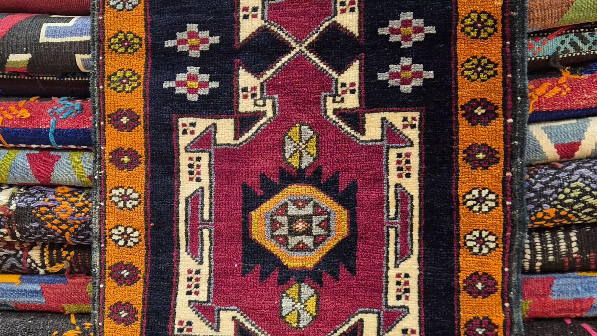Antique Turkish wool Oriental rug with central medallion