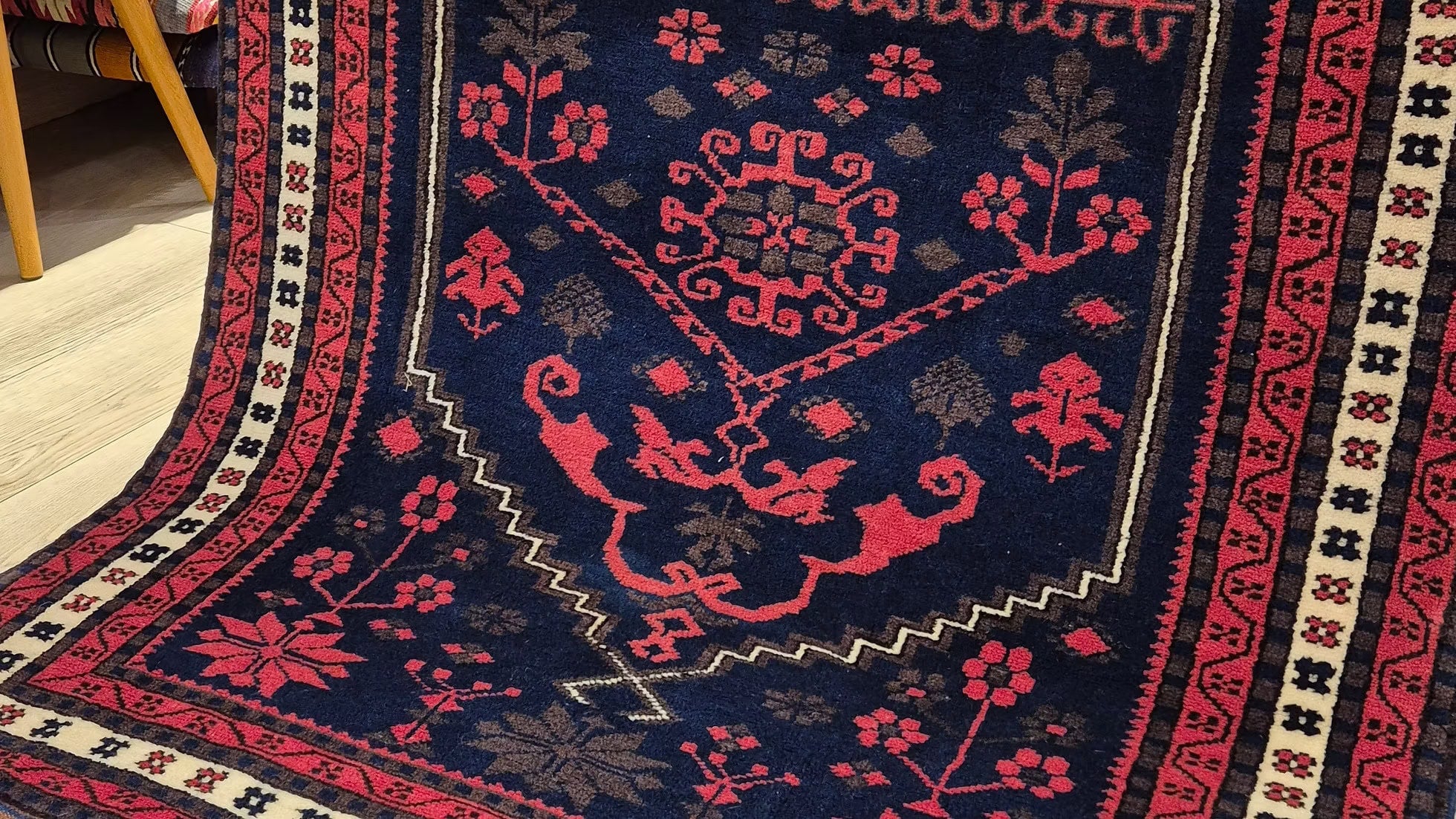 Close-up showing dense wool texture and Gordes double-knot craftsmanship on vintage Yagcibedir rug