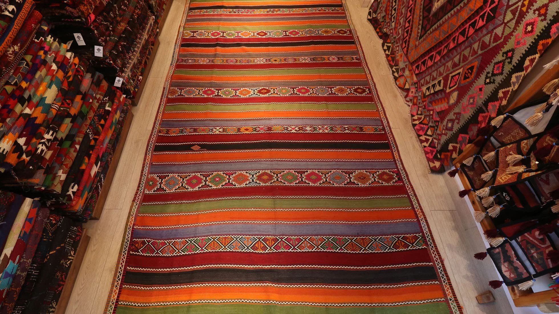 a majestic oversized Kurdish tribal flat-weave rug from the Kilim Couture New York rug gallery