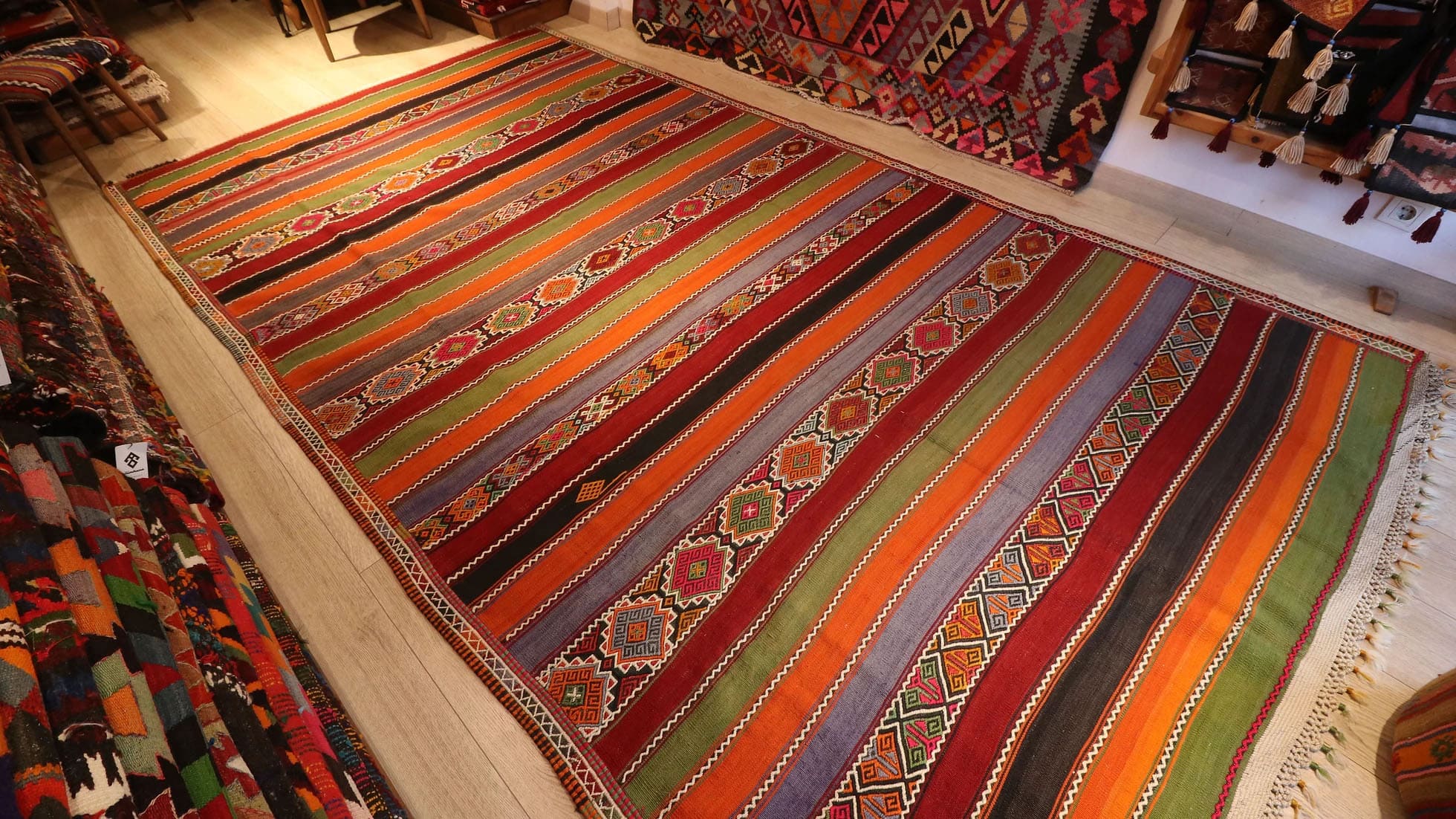 a majestic oversized Kurdish tribal flat-weave rug from the Kilim Couture New York rug gallery