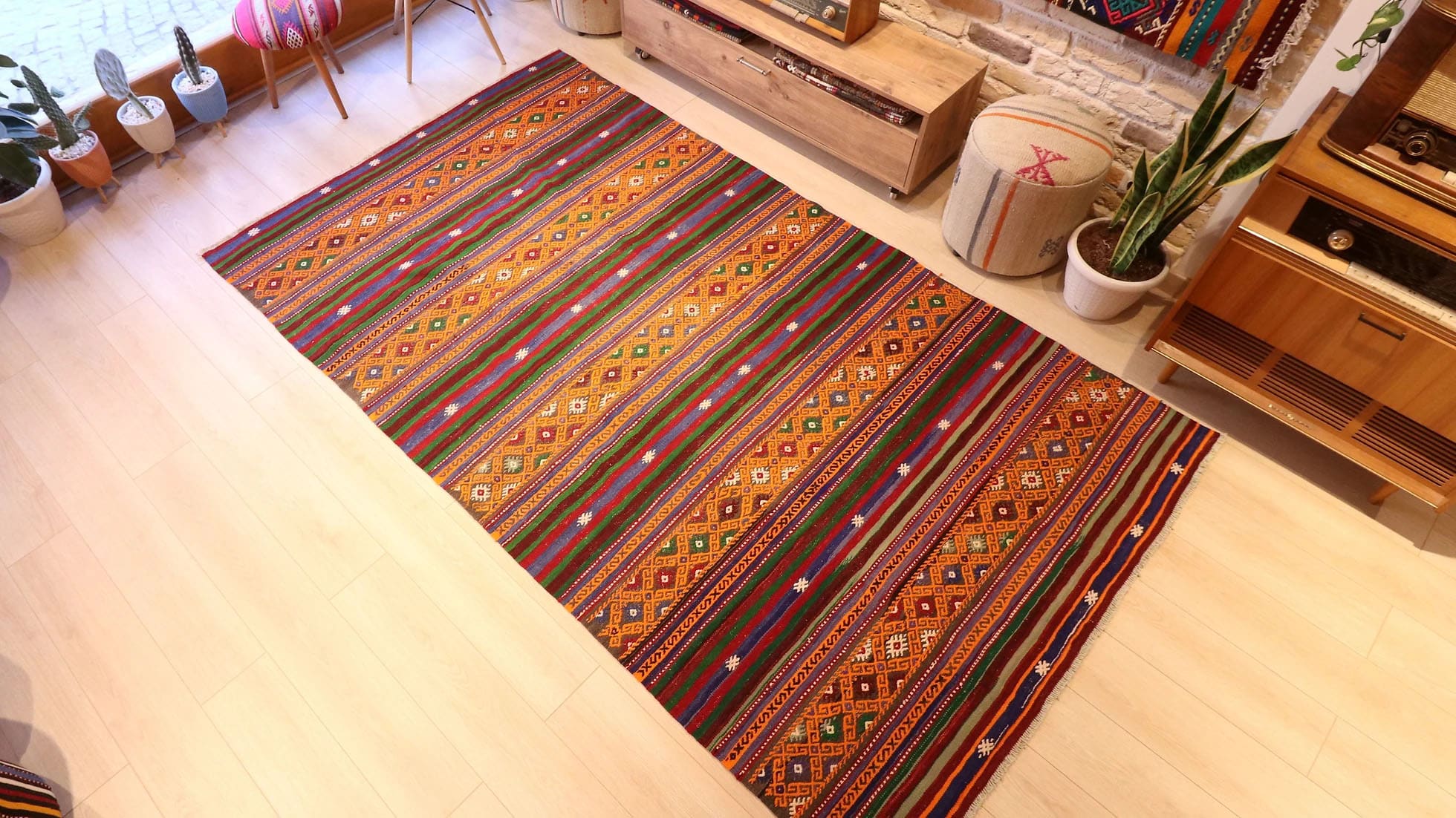 Turkish Mid-Century Kilim 6x9 Large Area Rug