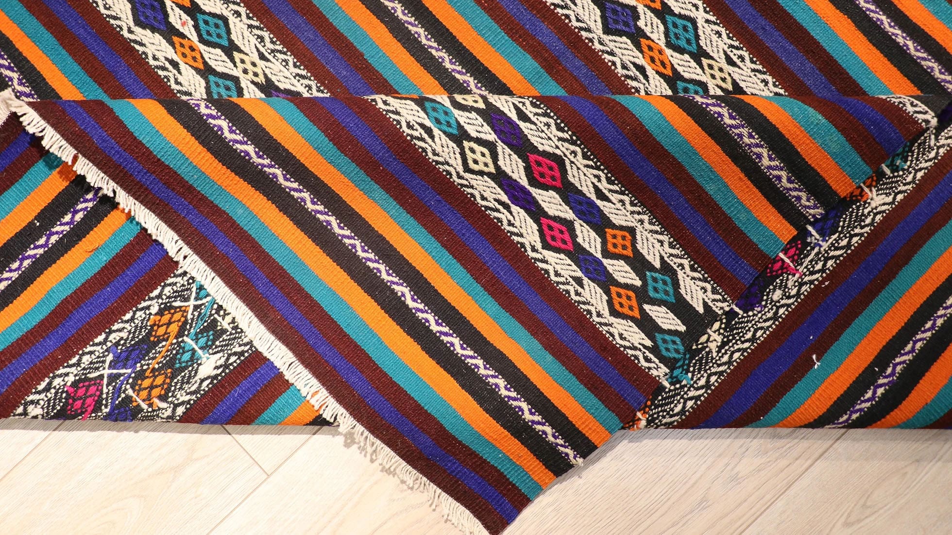 vintage handwoven colorful tribal Turkish kilim rug by Kilim Couture New York Rug Gallery