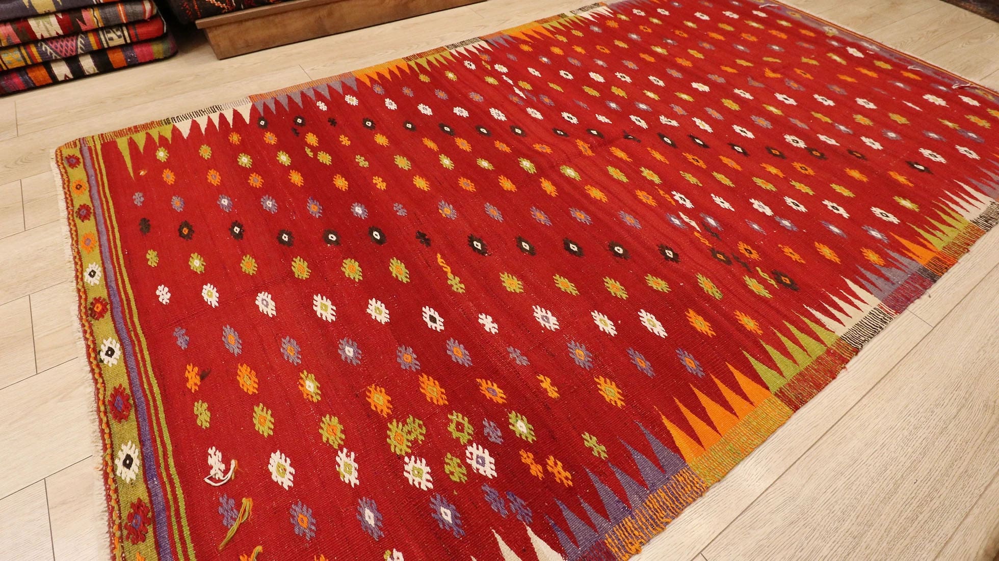 Vintage Handwoven Turkish Tribal Red Kilim Rug