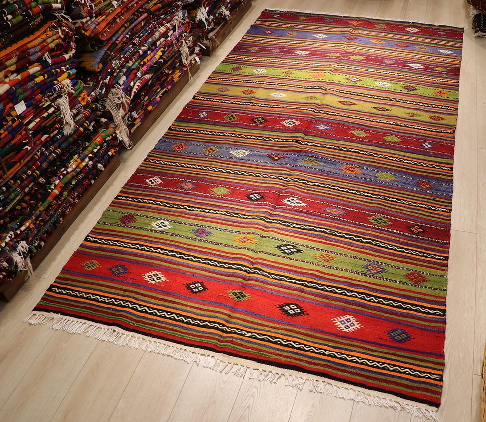 Rustic Flat-Woven Turkish Runner with Burdock Motif and Running Water Pattern, Aegean Region