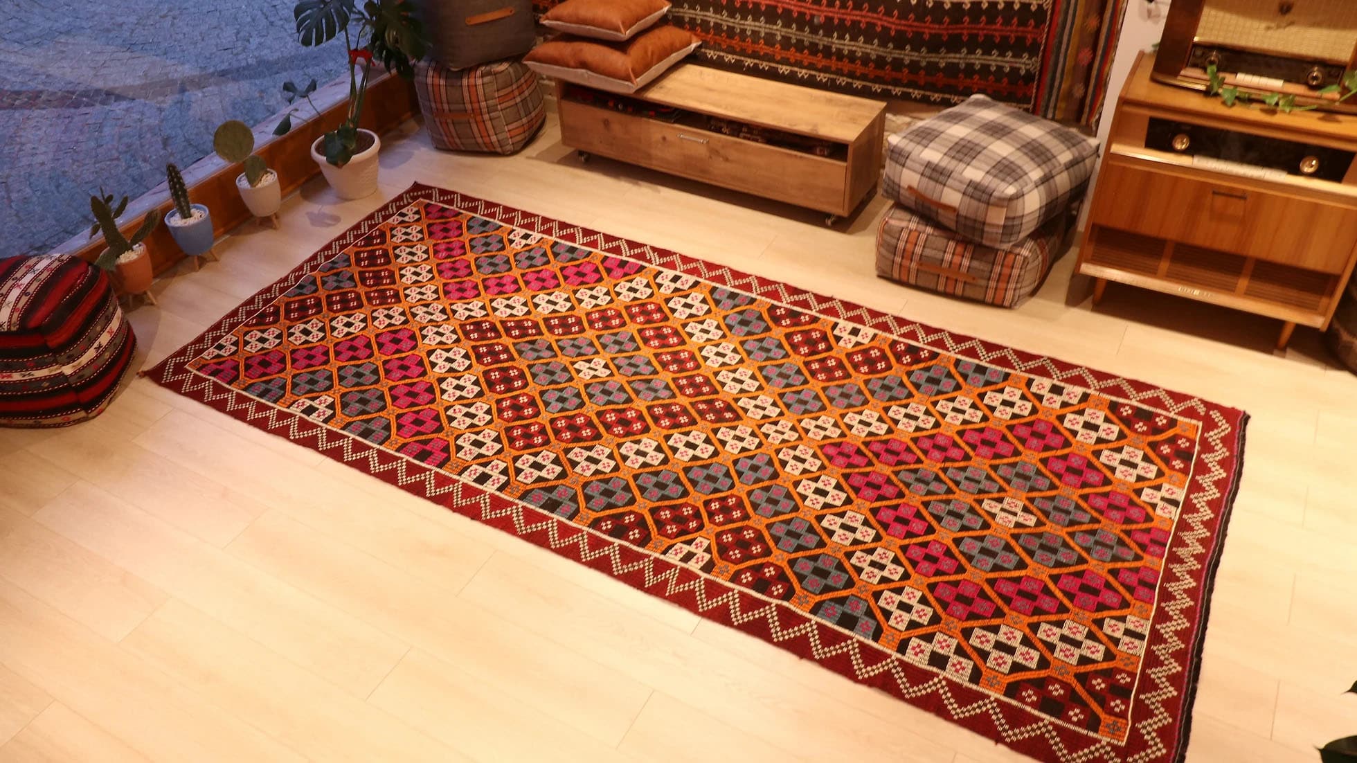 Vintage Handwoven Turkish Kilim Runner in Rustic Tones