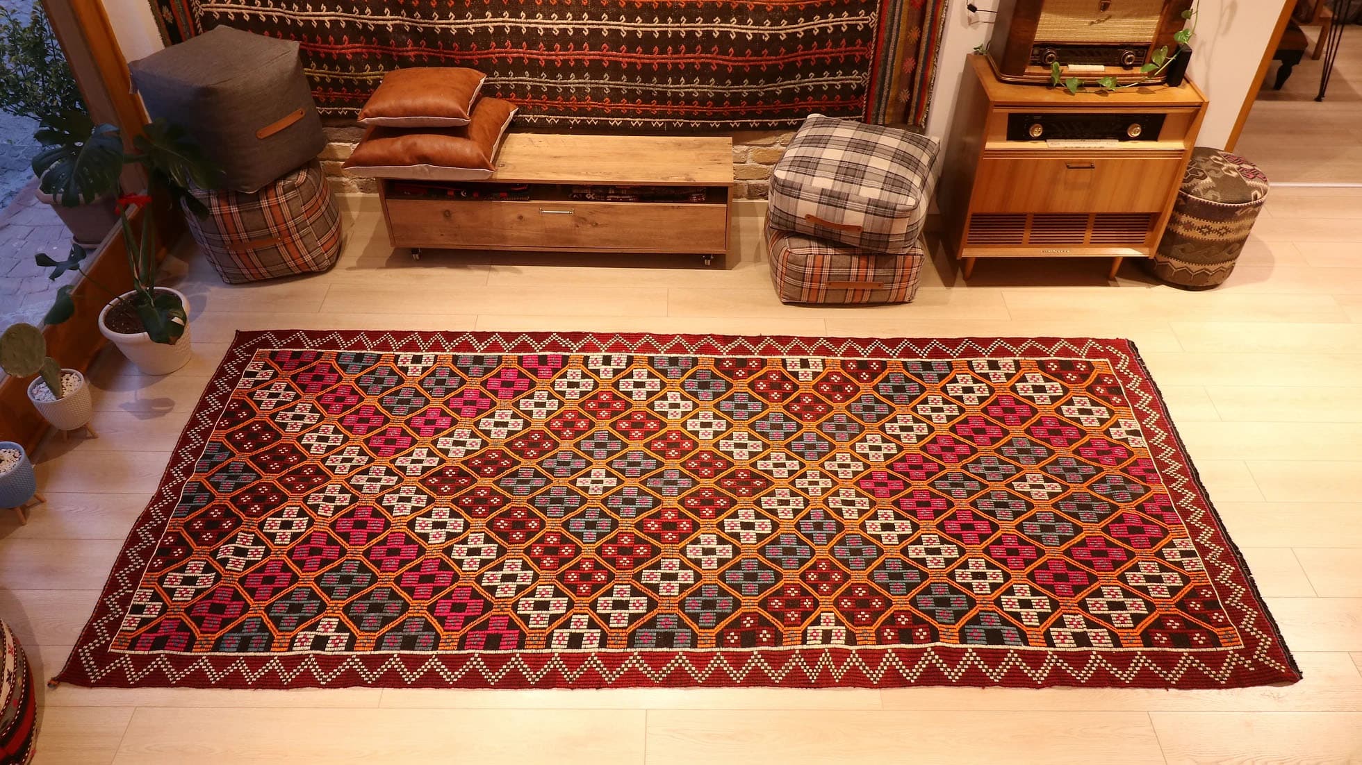 Mid-Century Kilim Runner Rug in Diamond Patterns in NYC Rug Gallery