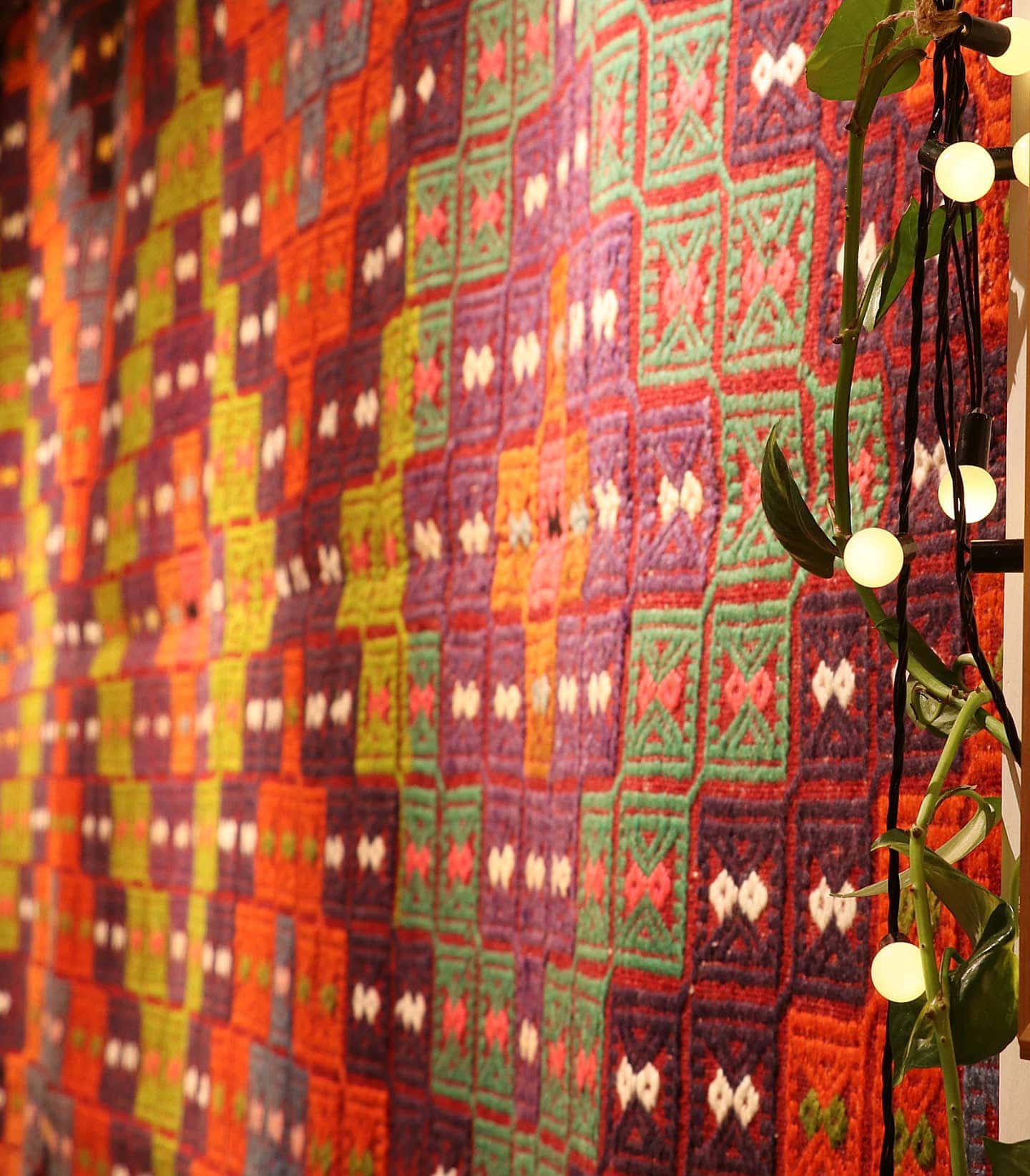 a very colorful vibrant and vivid handwoven cecim mid-century rug from Turkey by Kilim Couture New York
