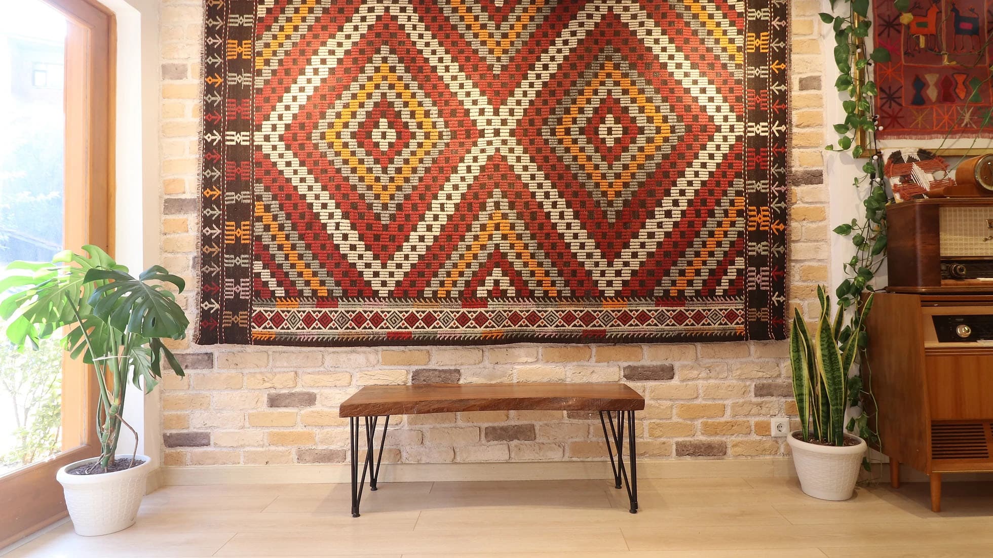 a very precious and luxurious vintage Turkish cecim kilim rug in pastel and rustic shades from mid-century '60s