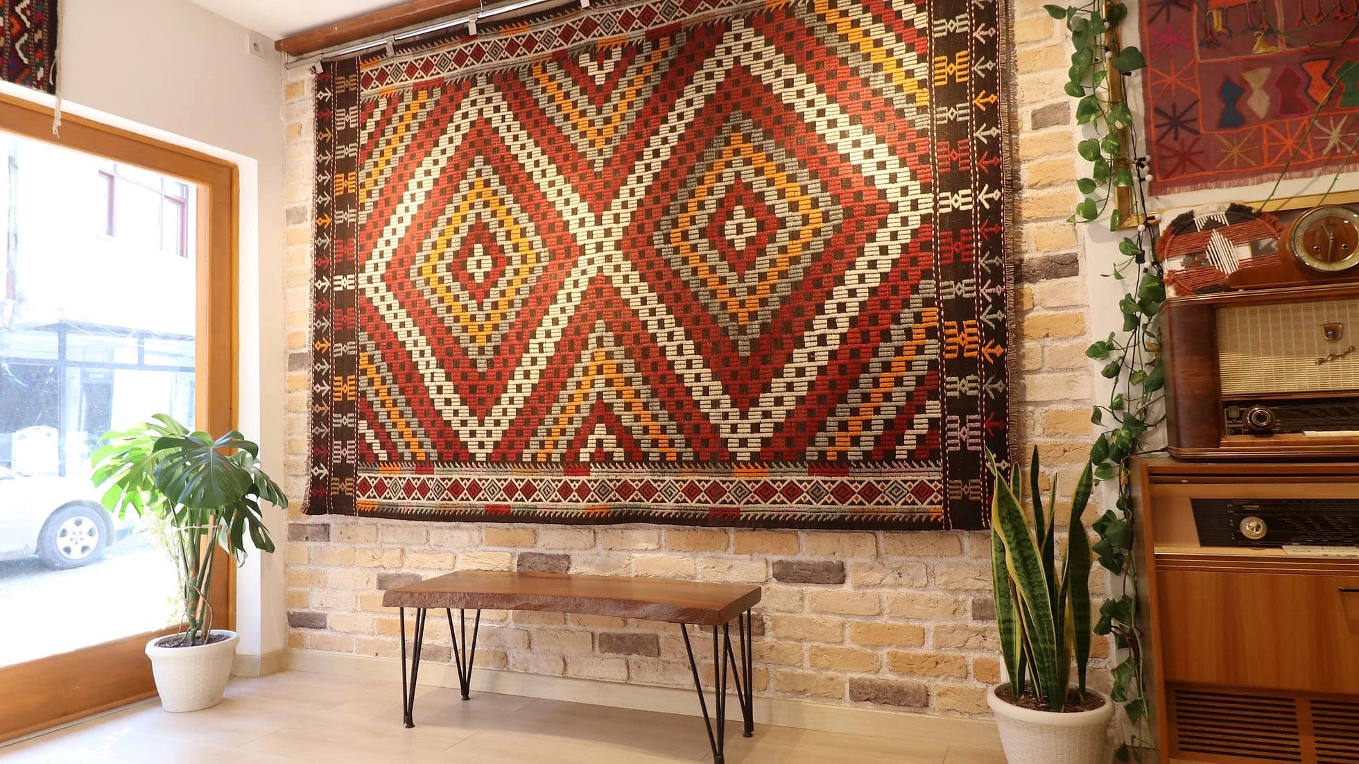 a very precious and luxurious vintage Turkish cecim kilim rug in pastel and rustic shades from mid-century '60s