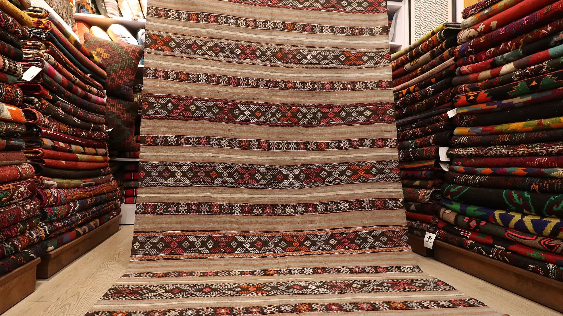 Vintage Turkish Mid-Century Rustic Kilim, handwoven by Anatolian artisans. Featuring traditional motifs and a unique structural design, this piece from Kilim Couture New York adds cultural richness and elegance to any room