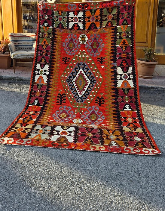 tribal geometric Navajo style rug for cabin and lodge interiors