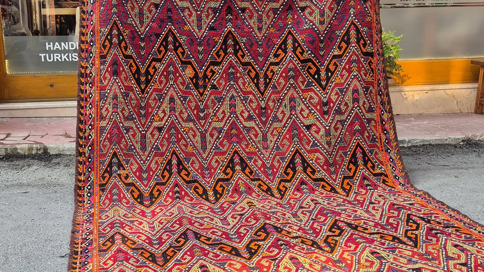Authentic Semi-Antique Kilim Rug — Large vintage rug featuring traditional motifs and artisan weaving techniques.
