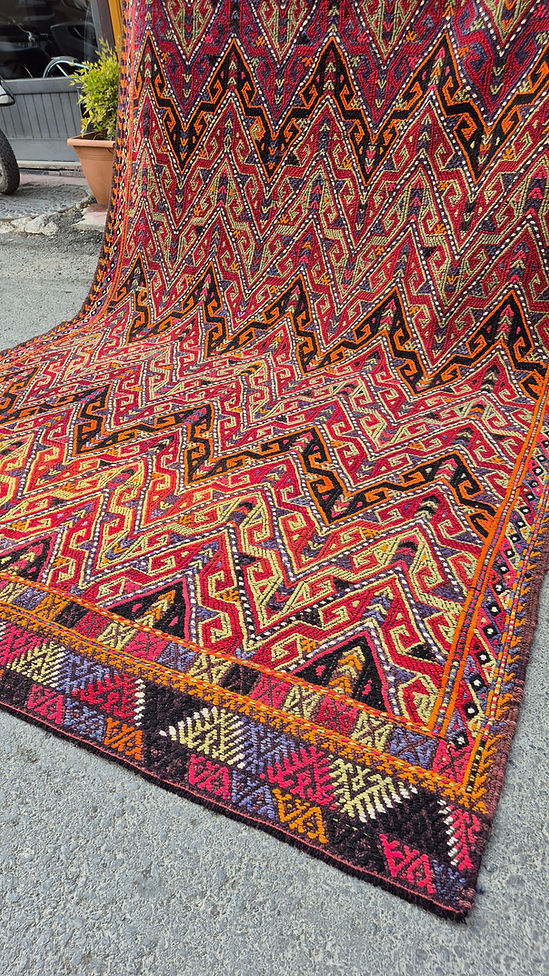 Mid-Century Handwoven Kilim Rug — Authentic Anatolian craftsmanship in a large 6 by 11-foot statement piece.