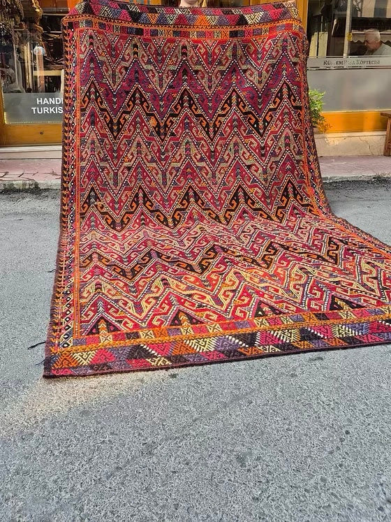 Authentic Semi-Antique Kilim Rug — Large vintage rug featuring traditional motifs and artisan weaving techniques.