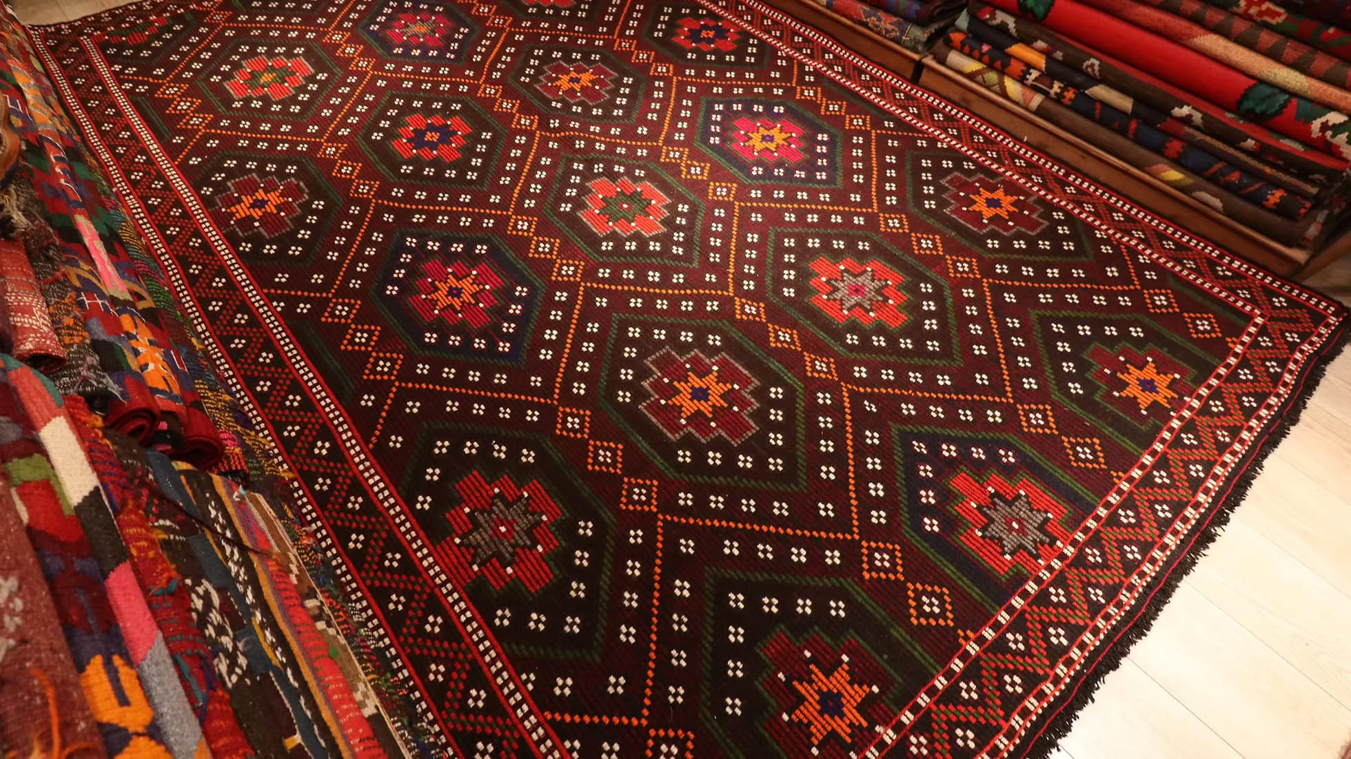 Large vintage Turkish wool area rug by Kilim Couture New York, traditional Cecim kilim with natural earth tones for curated living spaces