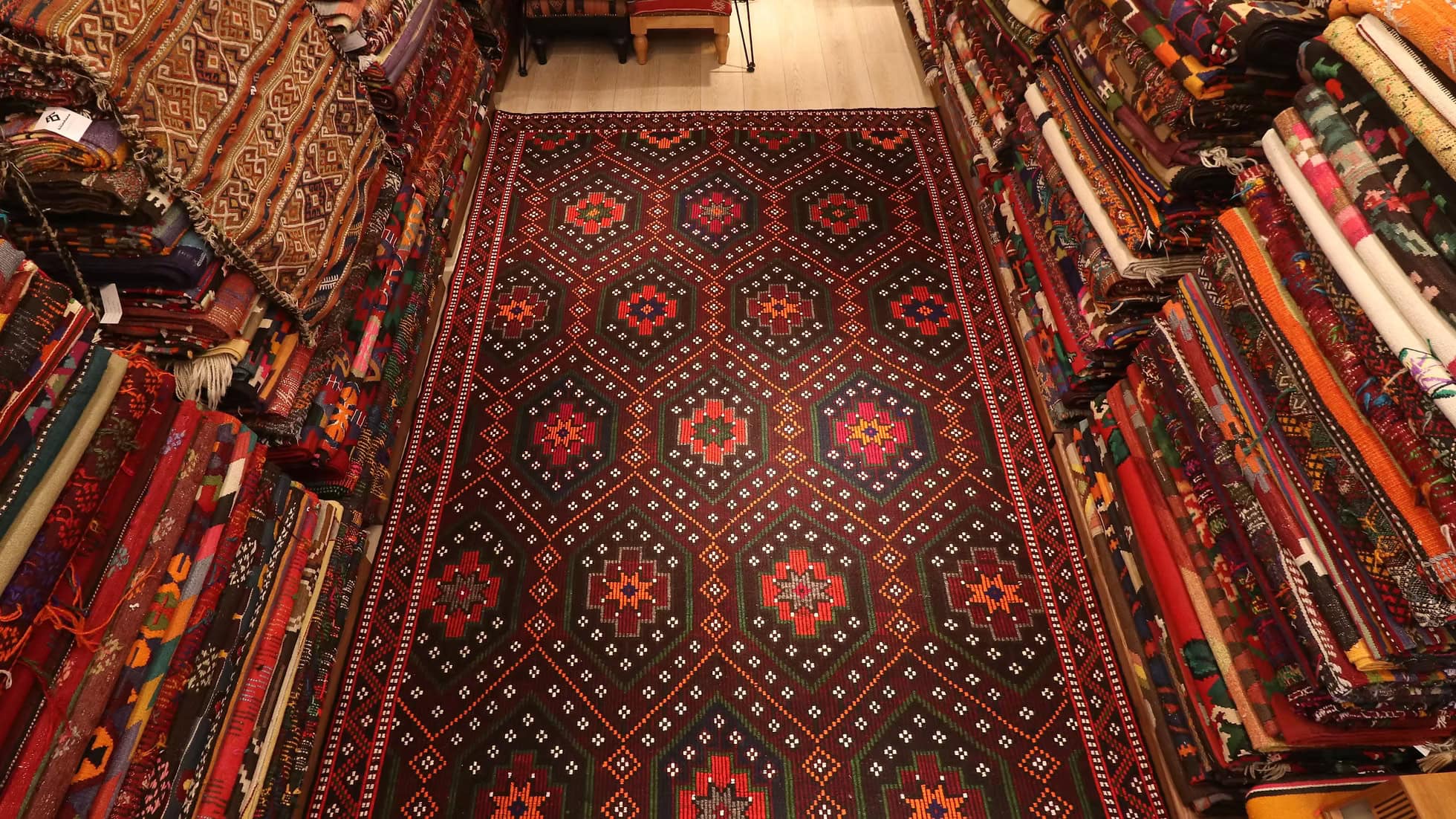 Vintage Turkish Cecim Kilim Rug by Kilim Couture New York in chestnut, clementine, and sage tones, large area wool rug from Denizli, 1950s