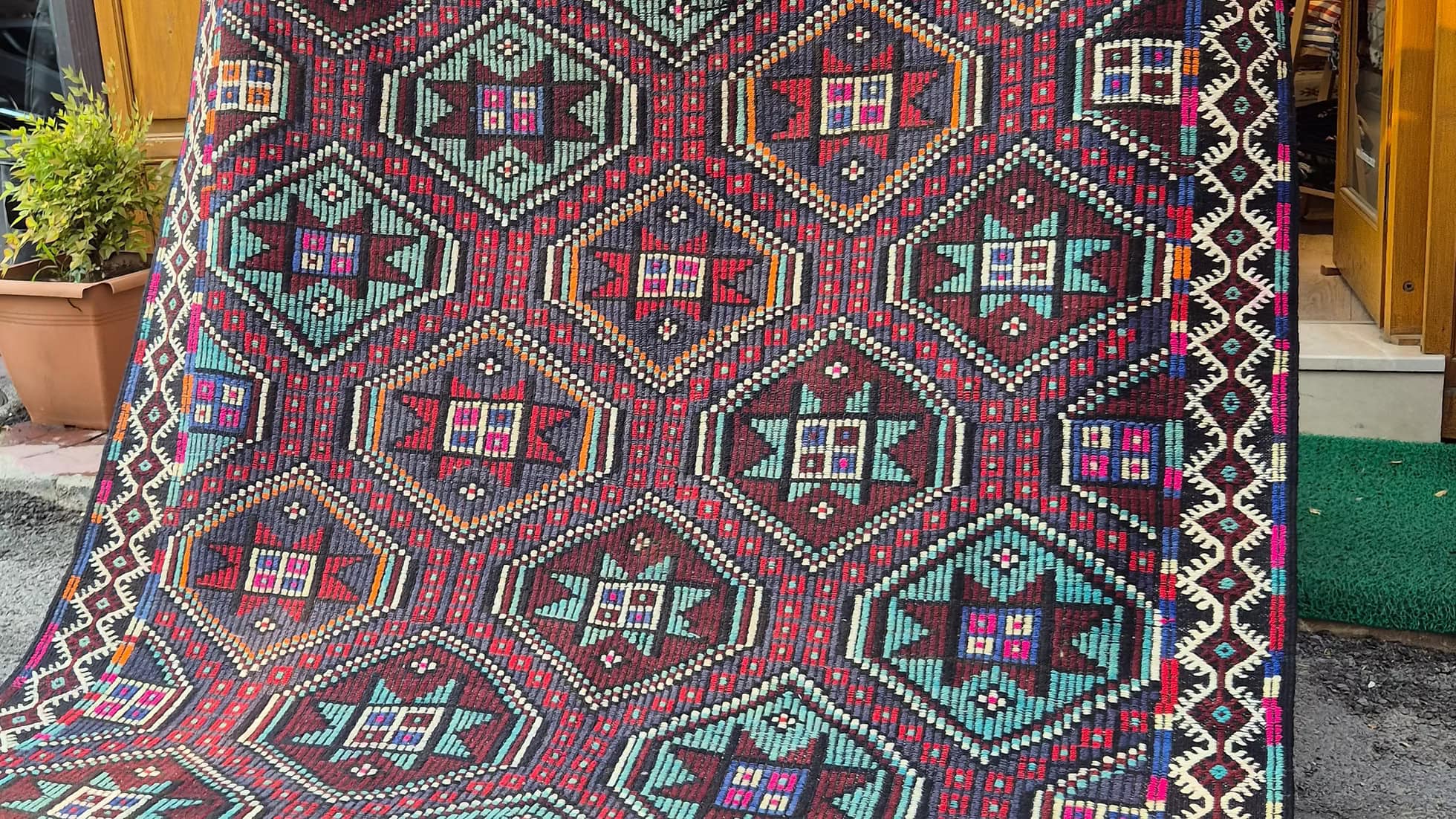 Vintage Colorful Handwoven Turkish Rug for a Refined New York Interior Setting