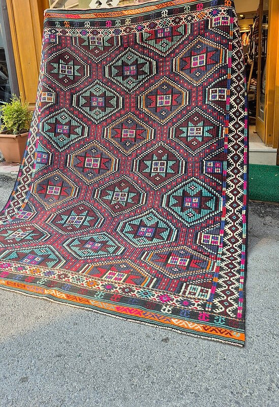 Vintage Colorful Handwoven Turkish Rug for a Refined New York Interior Setting
