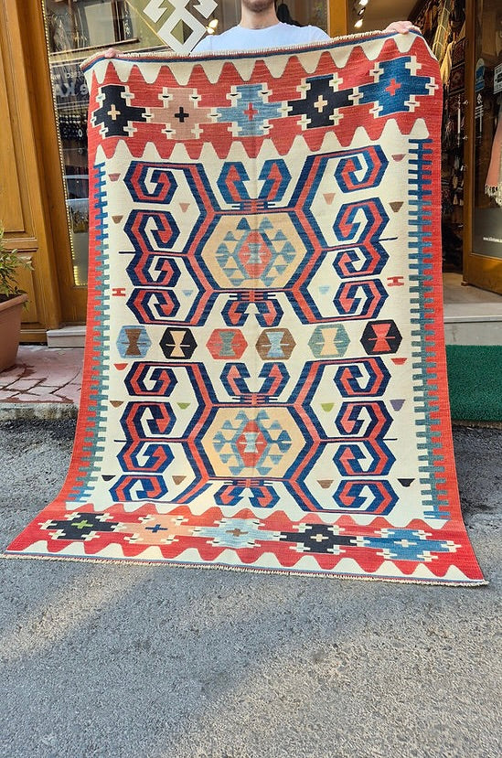 Collector-grade mid-century Konya kilim rug for organic, farmhouse, and gallery-style interiors
