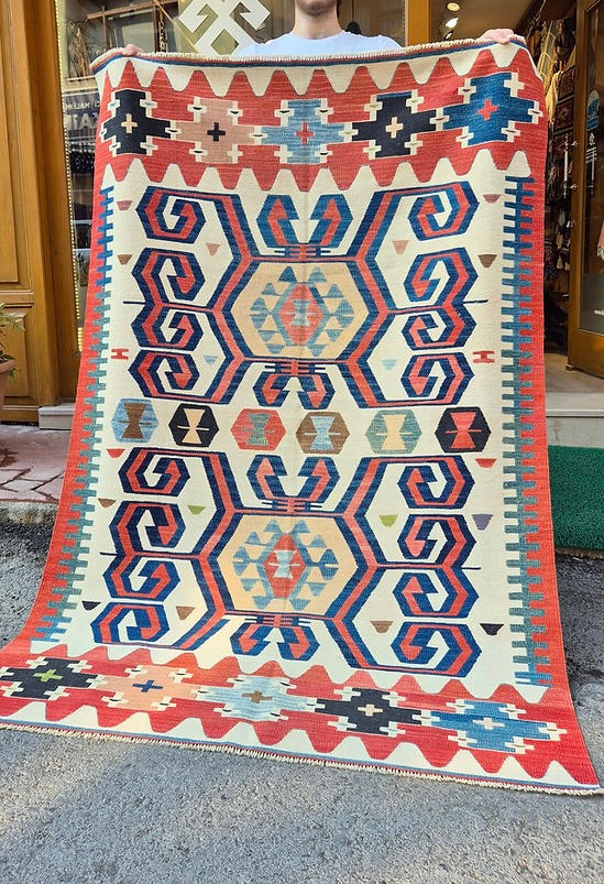 Artisan-crafted Konya rug, 4x6 flat-weave, ideal for collectors and modern lofts