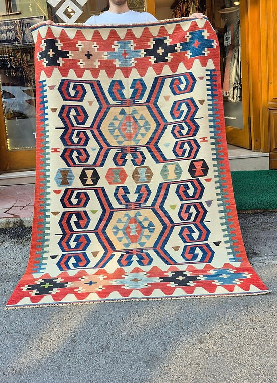 Collector-grade mid-century Konya kilim rug for organic, farmhouse, and gallery-style interiors
