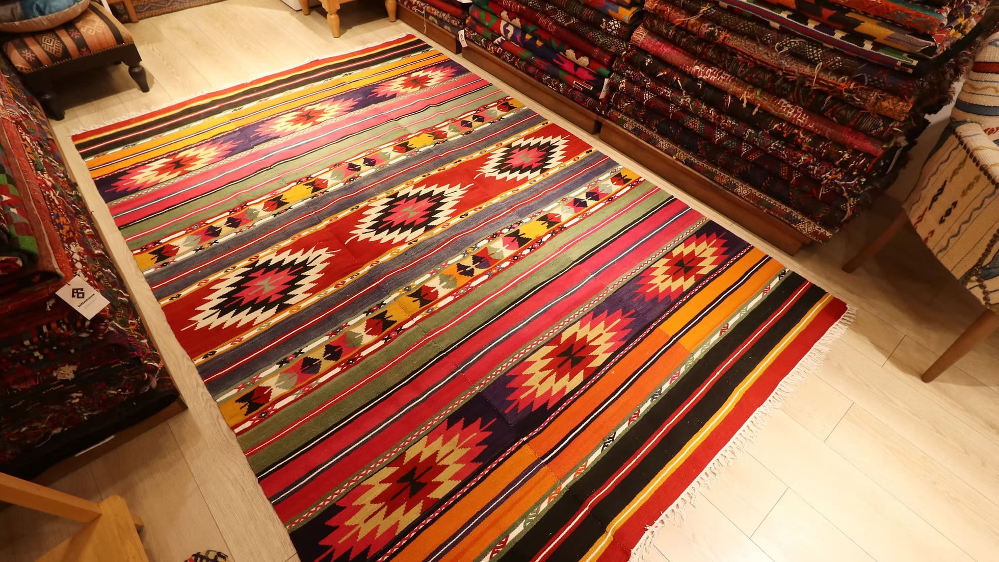 Kilim Couture New York's vintage Turkish kilim rug enhancing a modern living room with Southwestern flair.