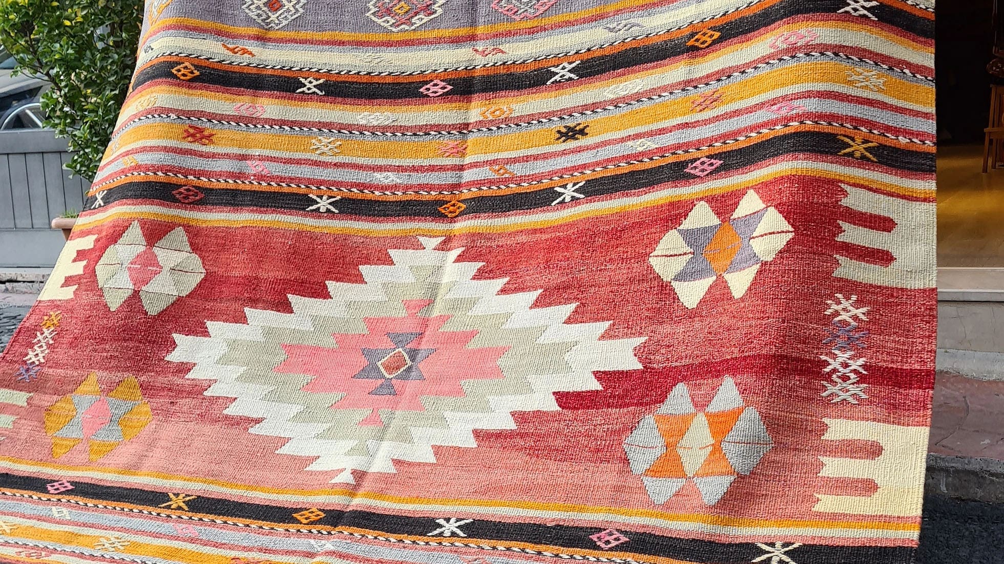 1960s Mid-Century Flat-Woven Tribal Rug in Muted Tones