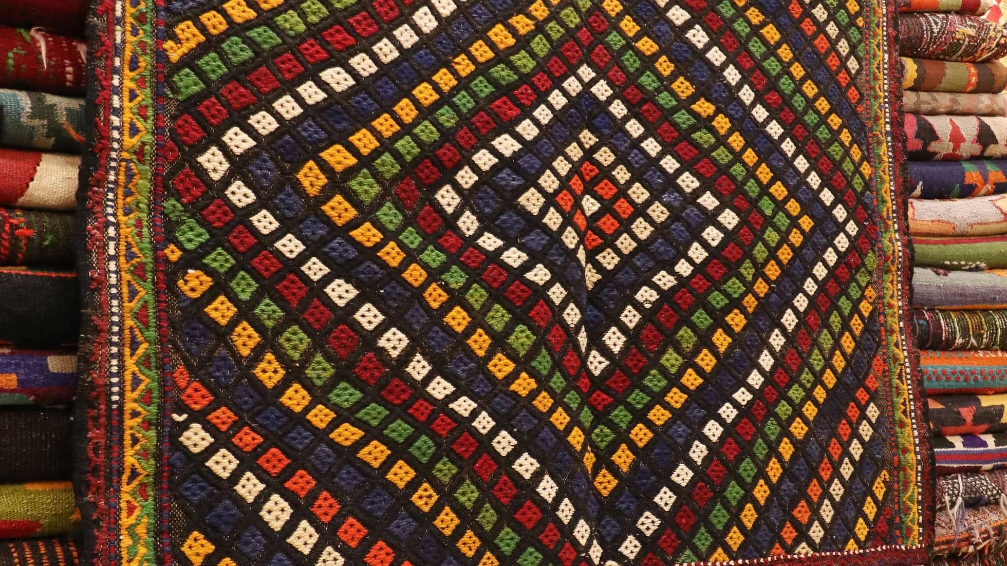 a precious mid-century tribal Kurdish flat-weave rug from Sivas, Turkey for small areas in many colors