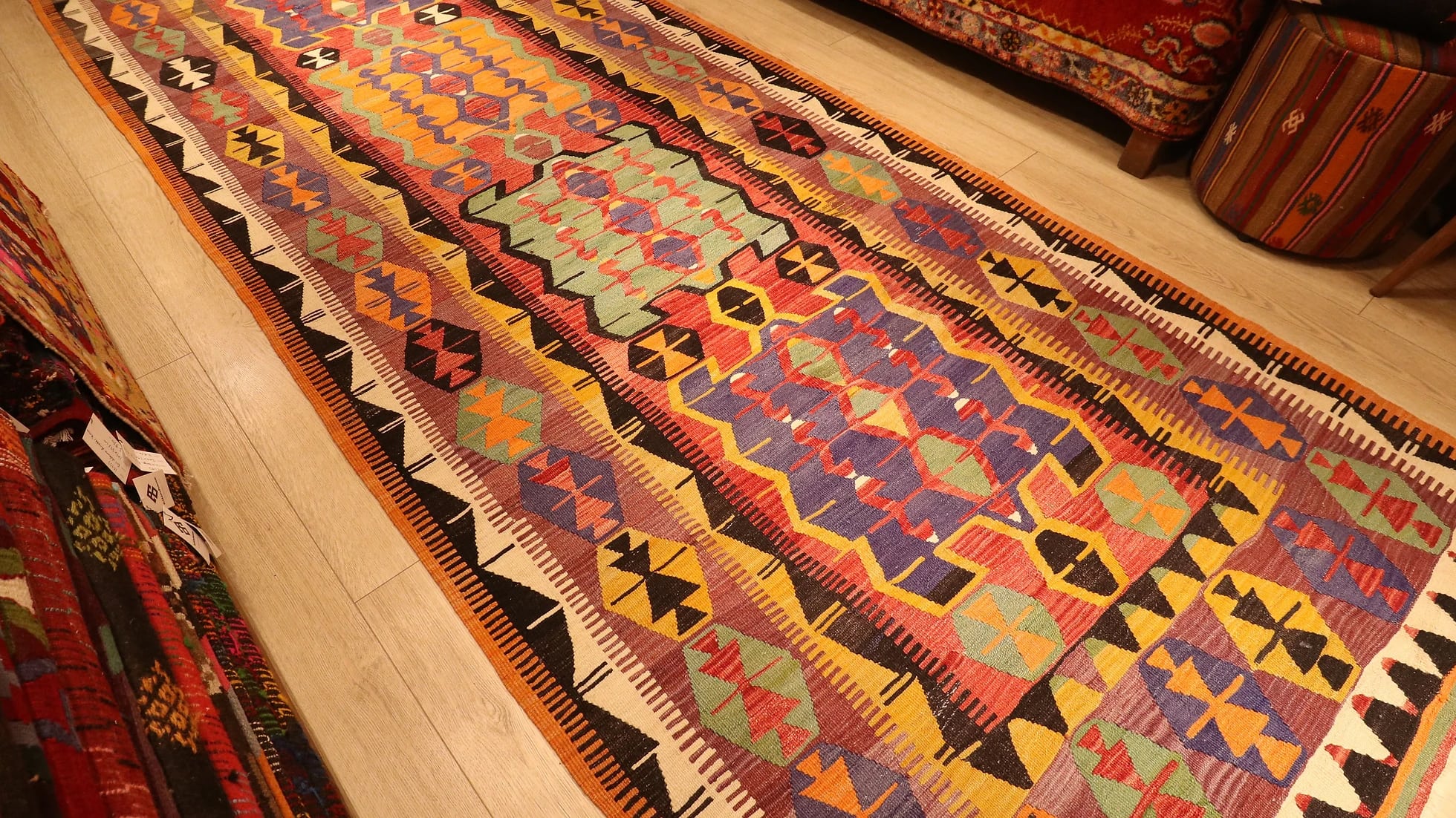 Vintage Turkish Handwoven Muted Flat-Woven Runner Rug in pastel tones