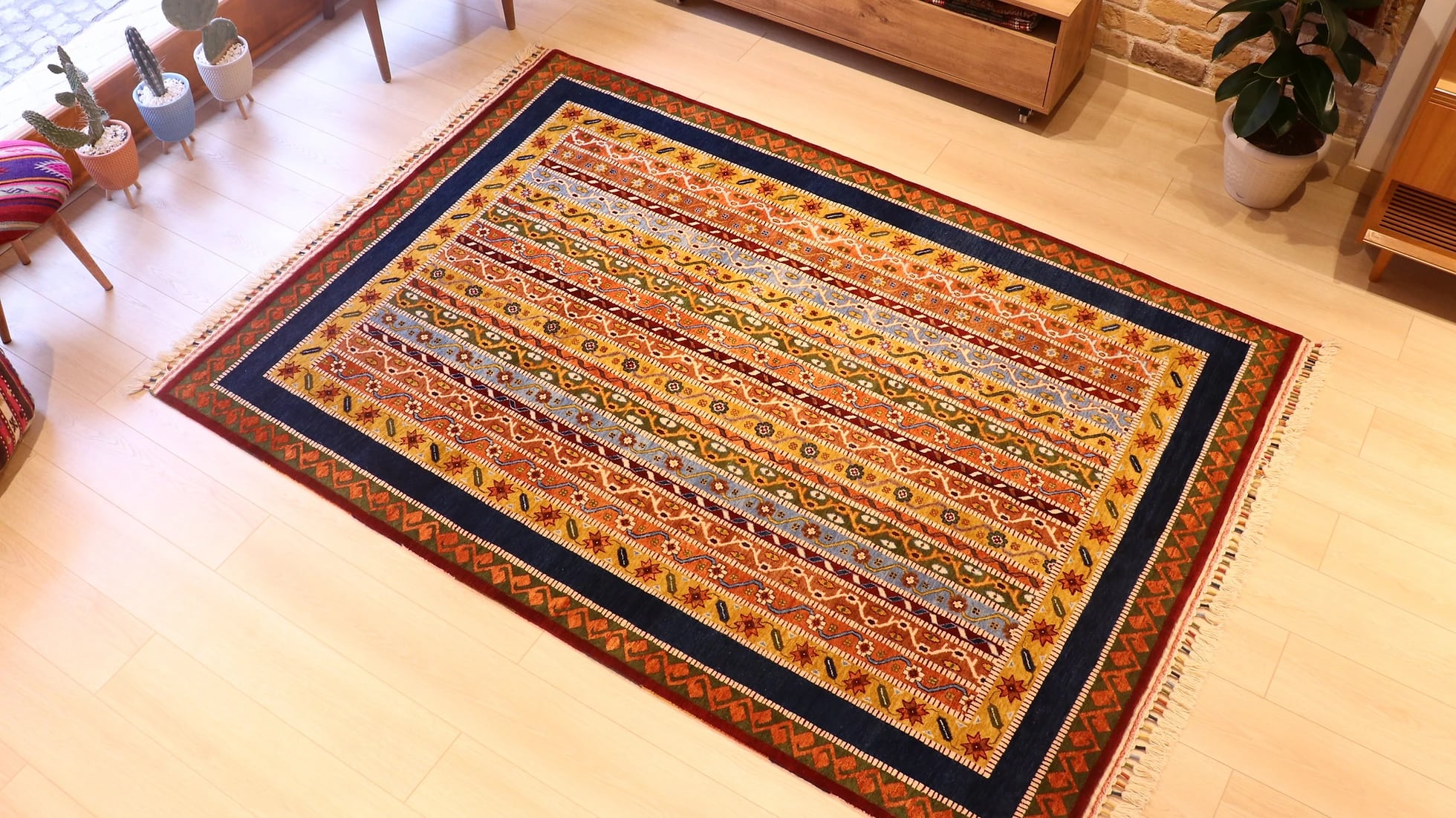 Turkish oriental ottoman palace style royal carpet in earthy tones with floral patterns