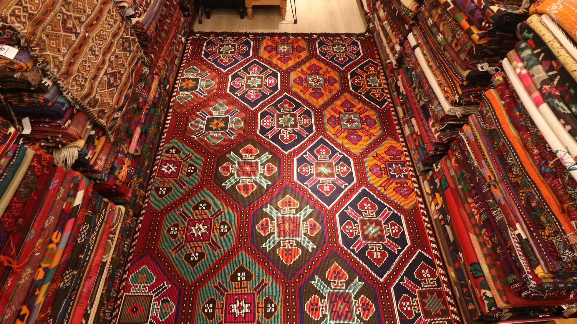 vintage traditional Cecim Kilim wool Rug with medallion motifs