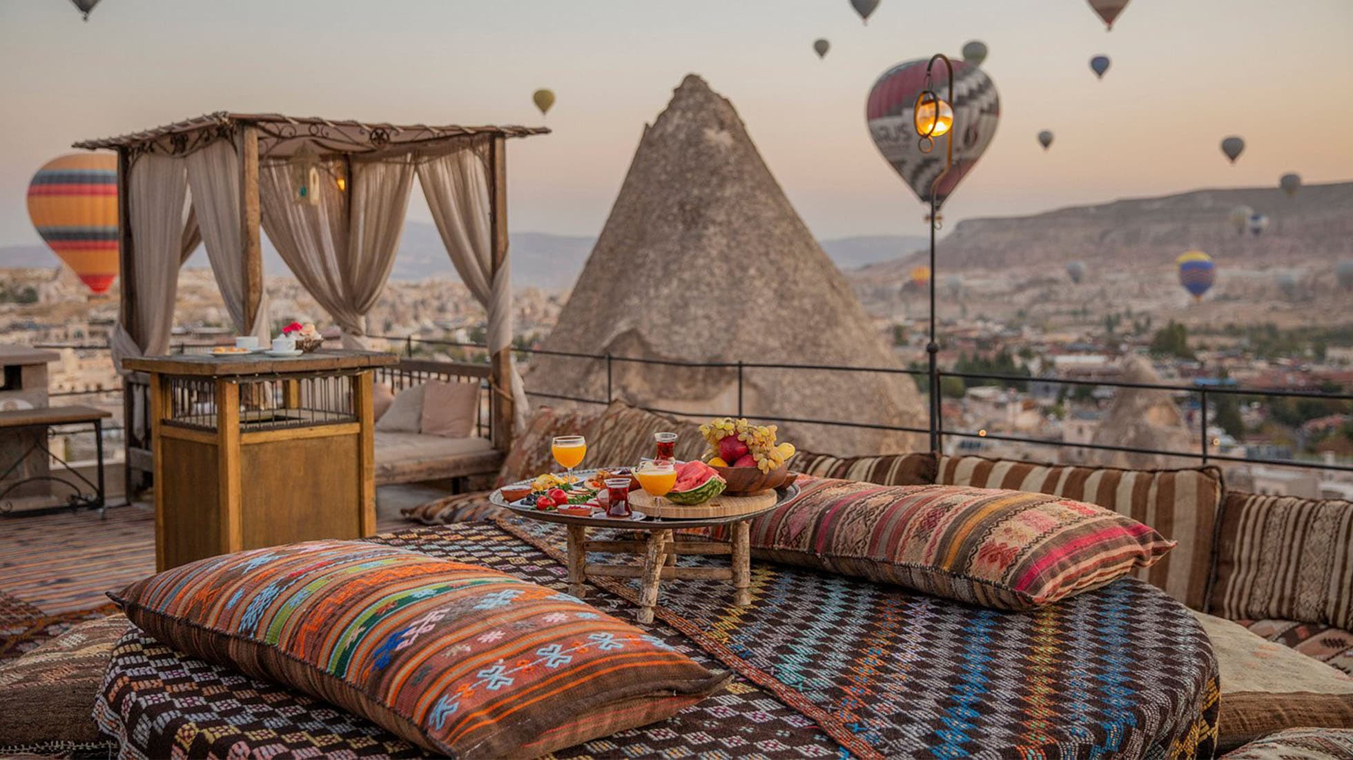 Turkish Kilim Pillows and Kilim Rugs seen at Divan Cave Hotel, Cappadocia