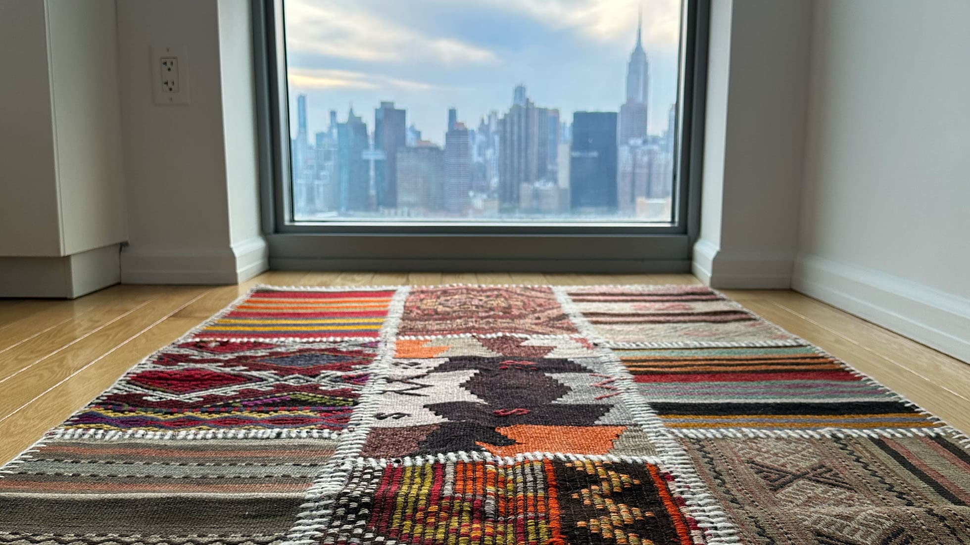 a true authentic patchwork kilim rug from Turkey by Kilim Couture New York at a TFC luxury residential apartment