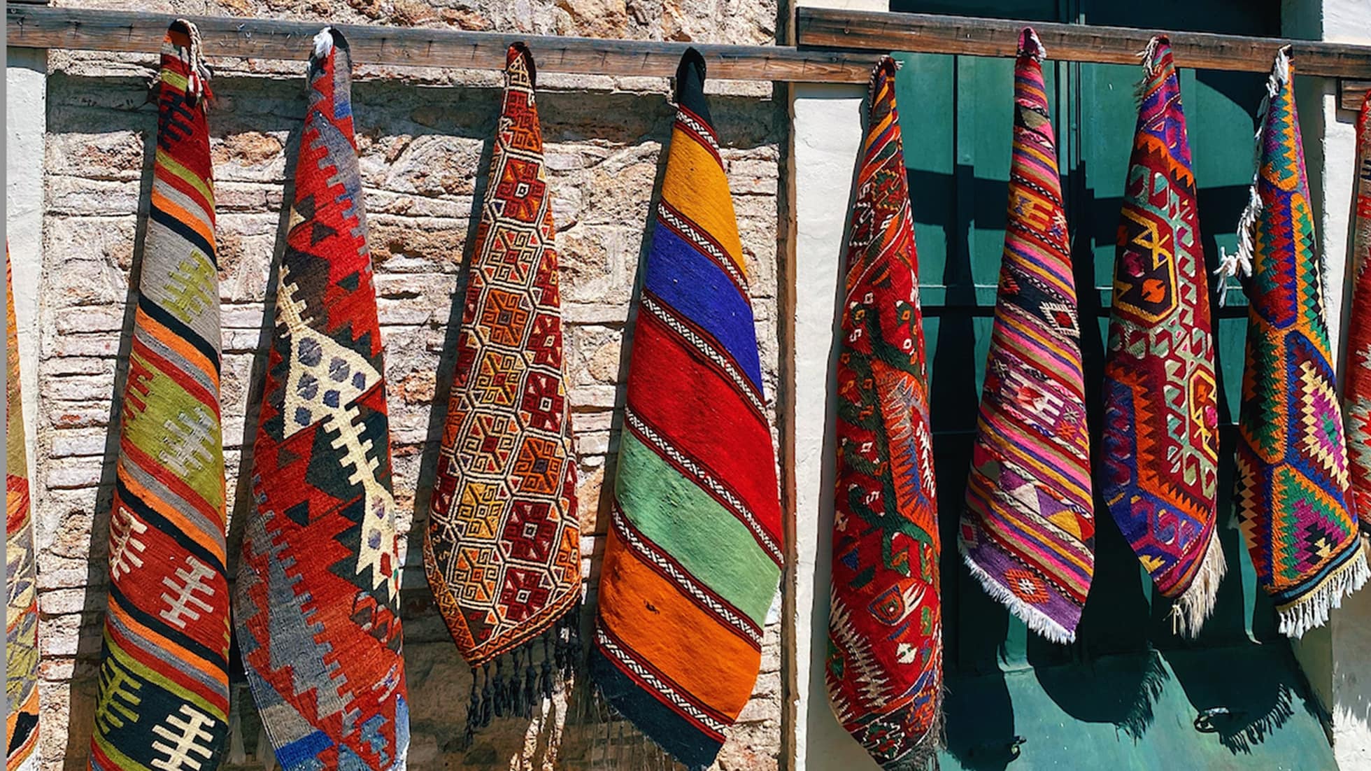 Authentic Turkish rugs hanging on the wall
