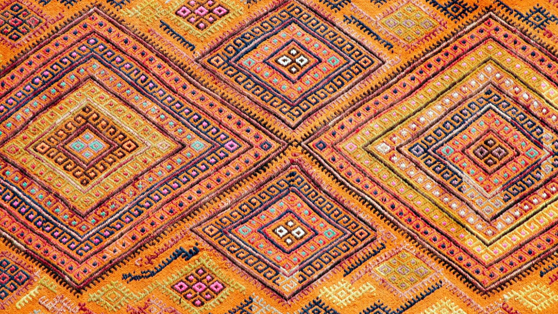 vintage geometric tribal Kilim Rug in orange