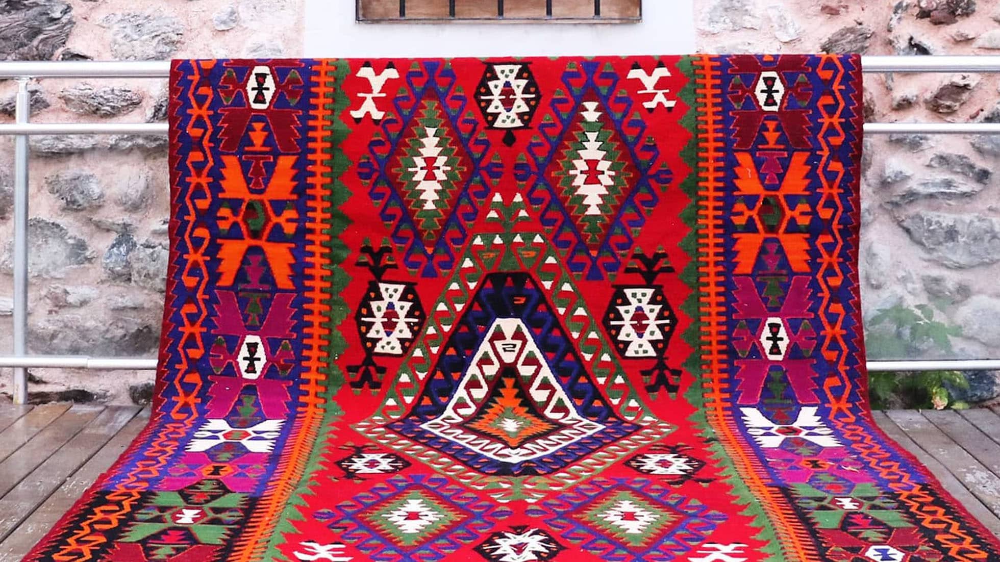 Vintage authentic oriental Turkish kilim rug by Kilim Couture NYC