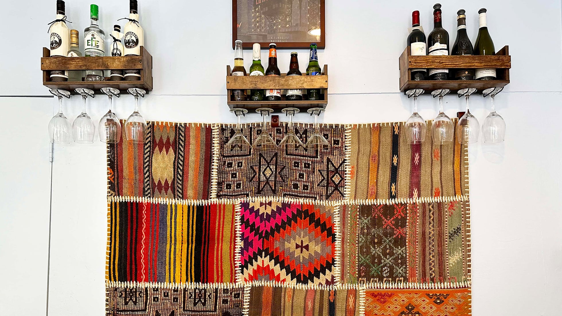 vintage turkish flat-weave rug by Kilim Couture New York at the best Turkish Restaurant in New York
