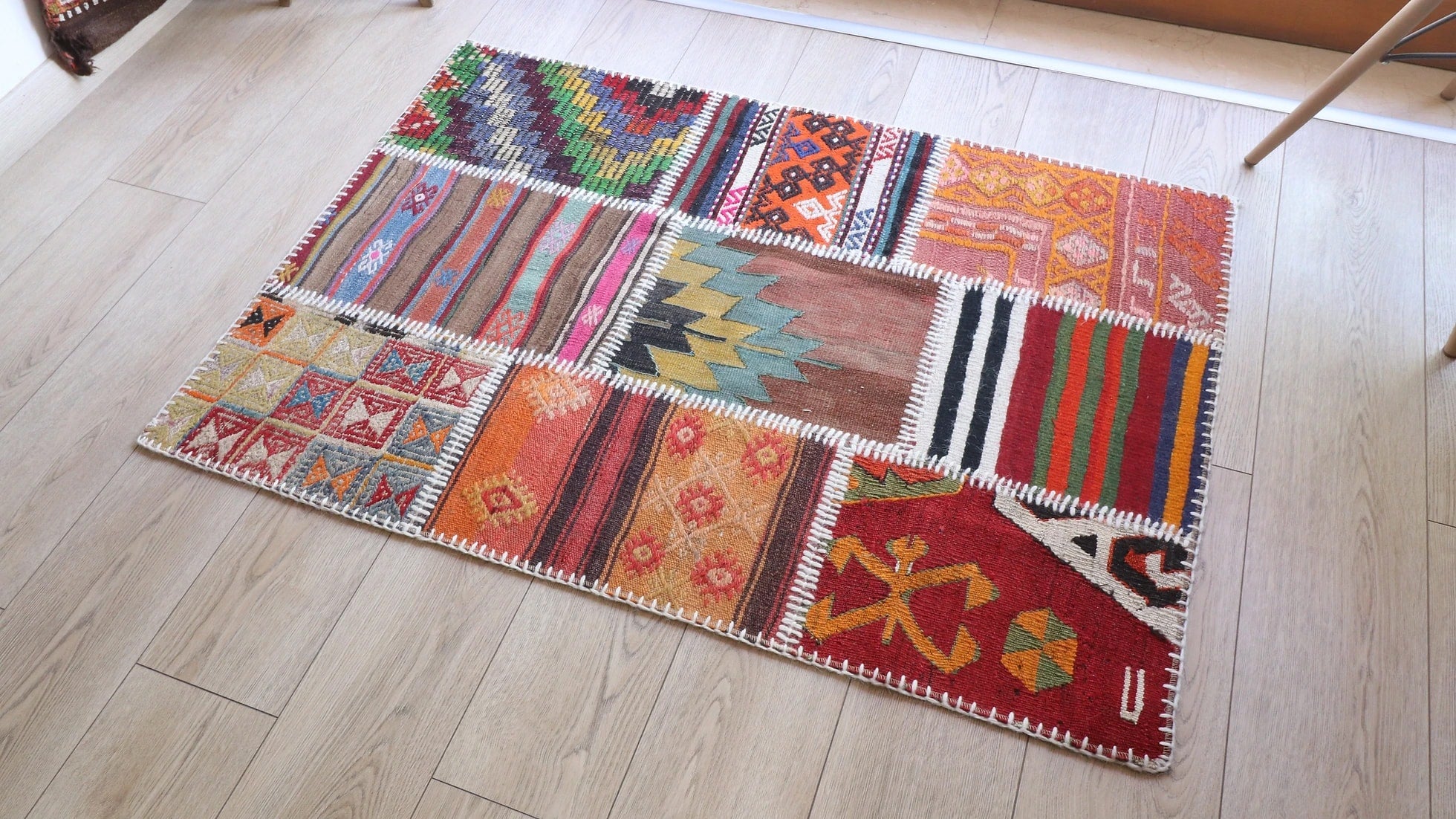 gorgeous antique Anatolian patchwork kilim rug made of pieces taken from various flat-weaves