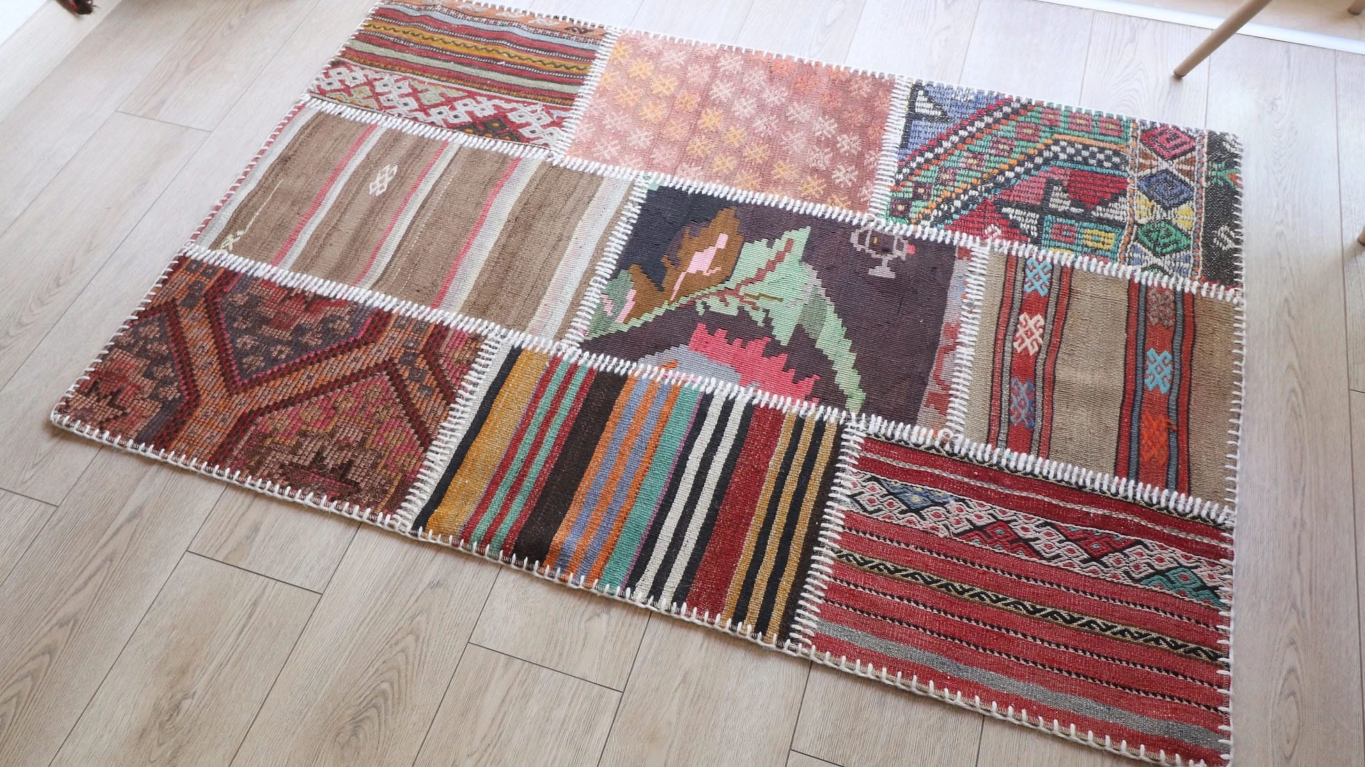 colorful flat-woven vintage rug by Kilim Couture New York