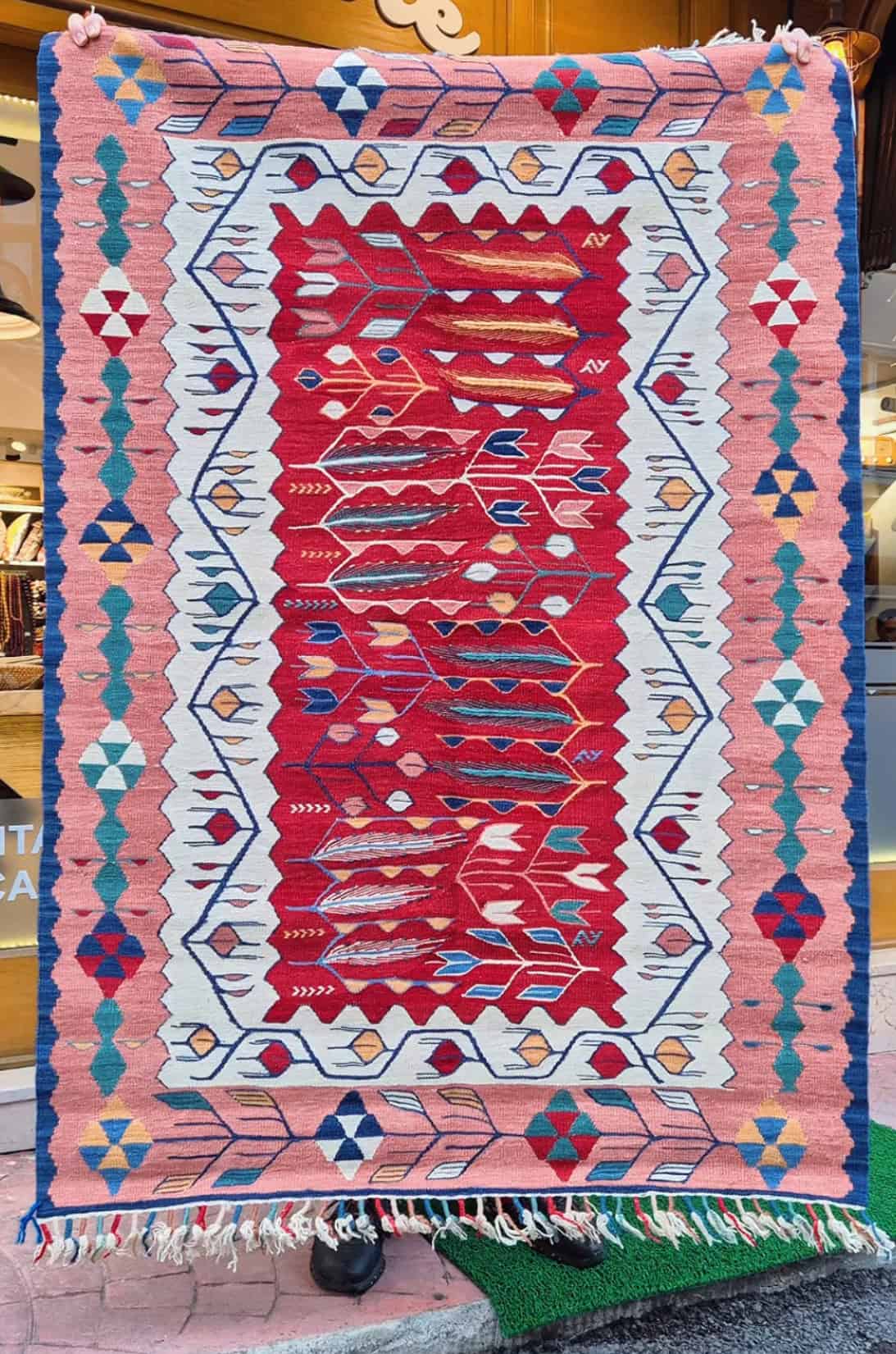 Minimalist Anatolian Kilim Rug – Designer Accent Rug in Pastel Tones and Ethnic Patterns