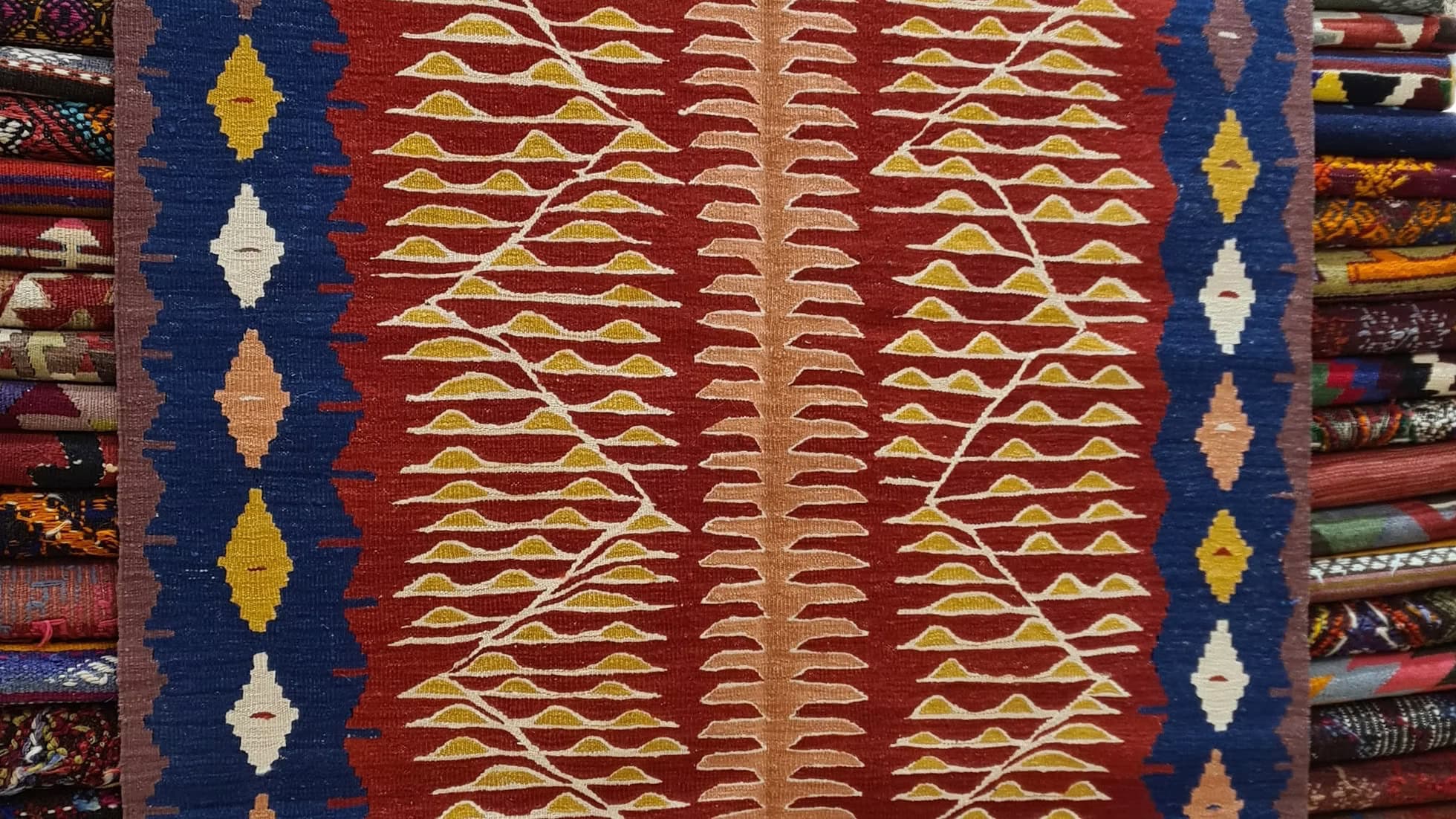 Contemporary Turkish Oushak kilim in terracotta and saffron for modern designer interiors, NYC trade rug source