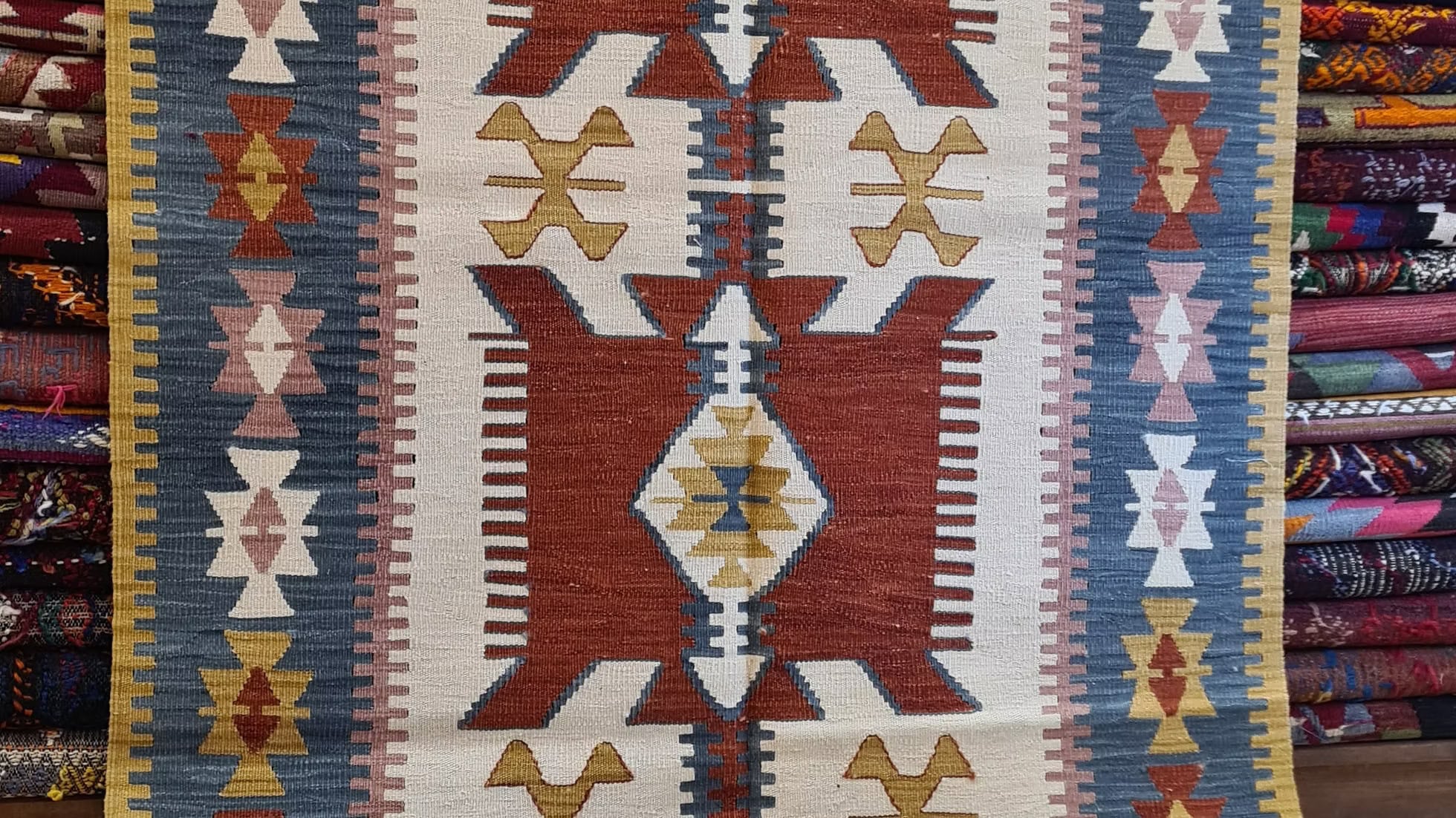 Handwoven Turkish Oushak Geometric Kilim Rug 4x6 Living Room or Entryway