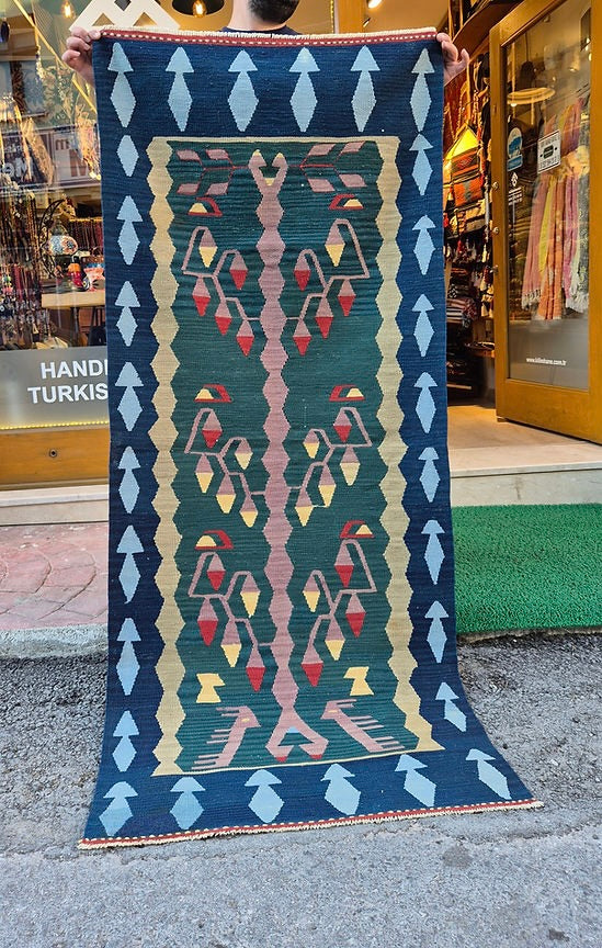 Anatolian-style Turkish hallway runner with floral and geometric motifs