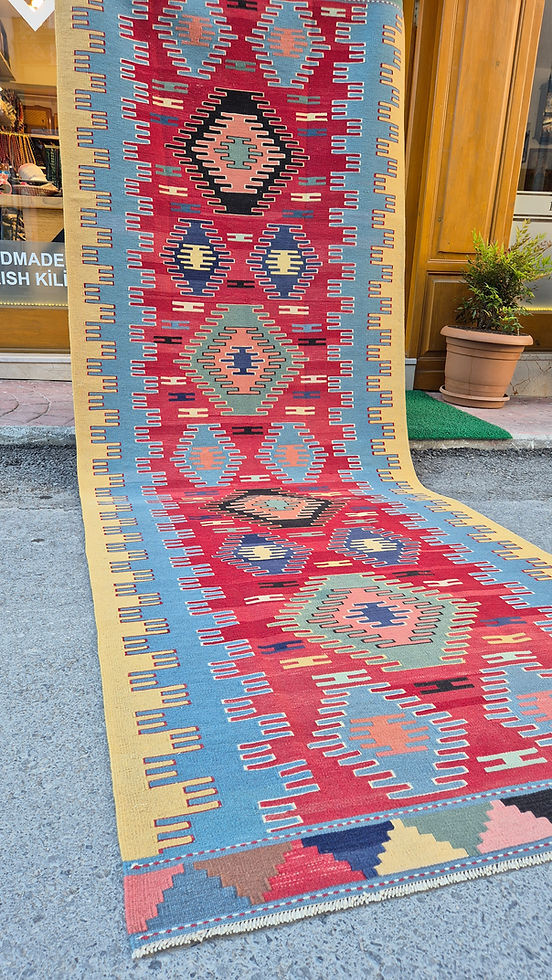 Modern Usak Runner with Geometric Design